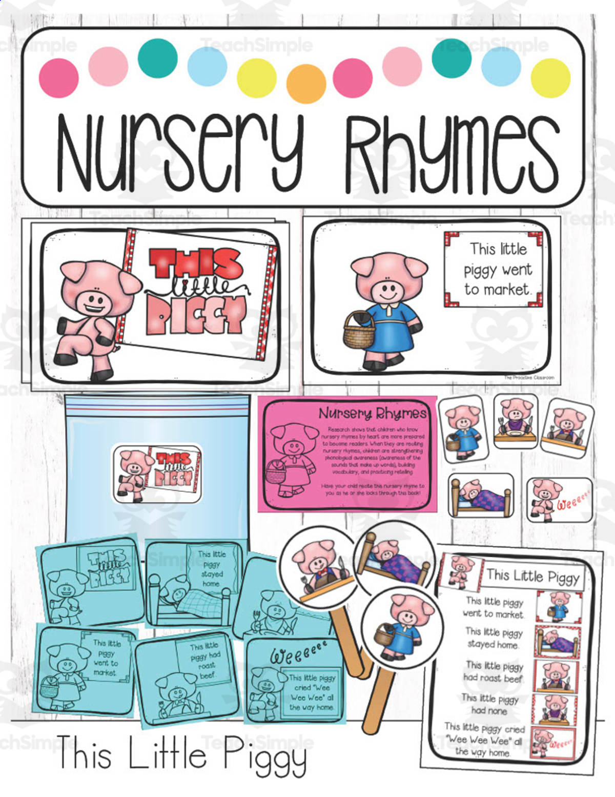 An educational teaching resource from The Proactive Classroom entitled Nursery Rhyme: This Little Piggy downloadable at Teach Simple.