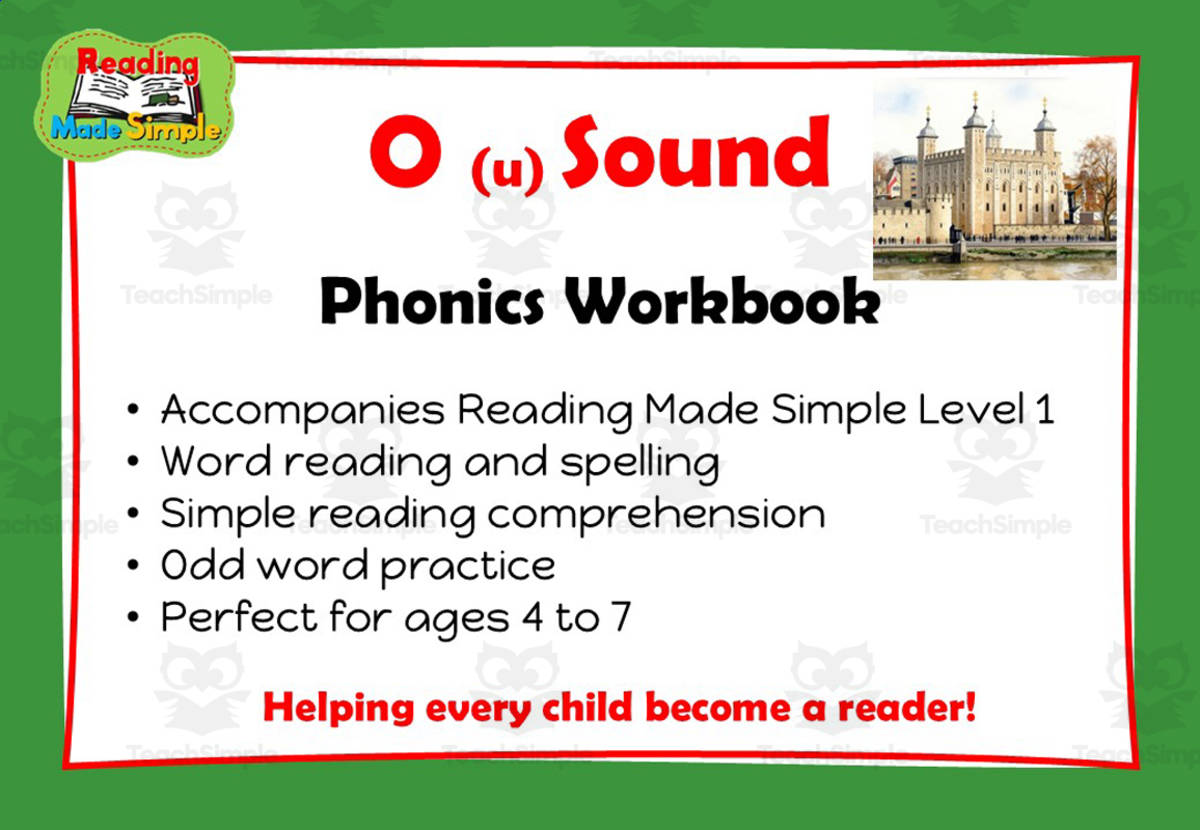 An educational teaching resource from Lilibette's Resources entitled O (u): Phonics Workbook Reading Made Simple downloadable at Teach Simple.