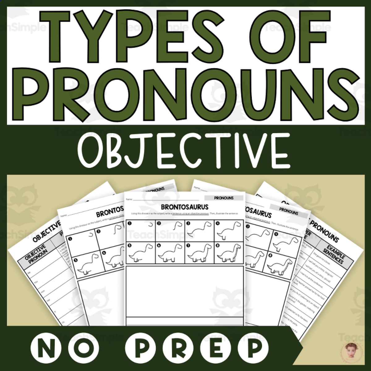 An educational teaching resource from Heather Huhman entitled Objective Pronouns - Dinosaur Directed Drawing downloadable at Teach Simple.