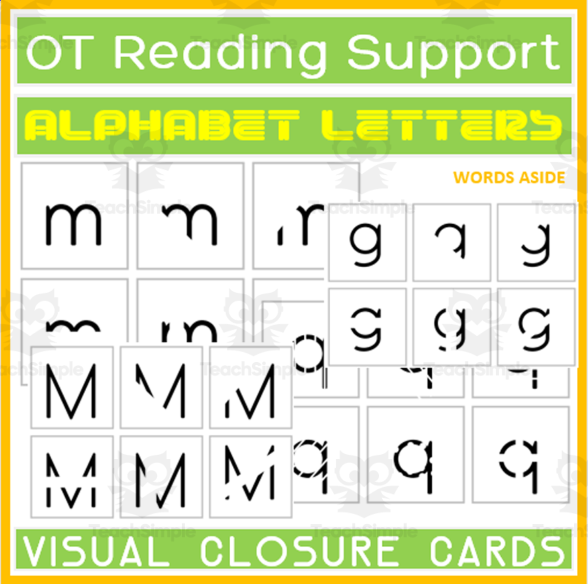An educational teaching resource from WORDS ASIDE entitled Occupational Therapy Reading Writing Support Cards 3 downloadable at Teach Simple.