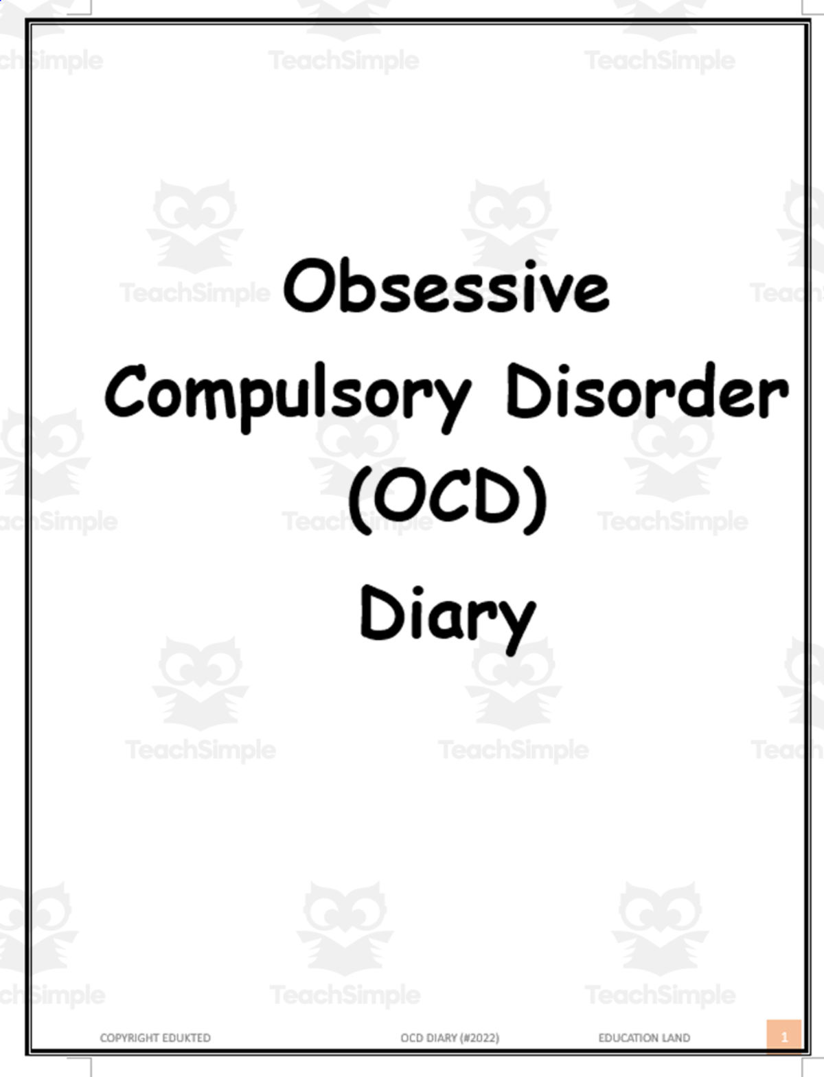An educational teaching resource from Learn it ANY way entitled OCD diary (#2022) downloadable at Teach Simple.