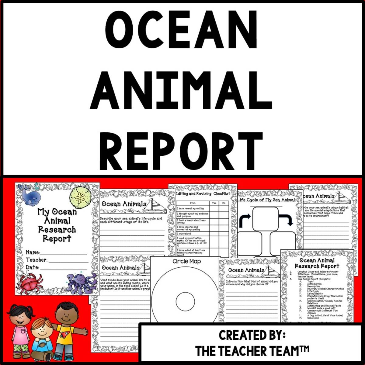 An educational teaching resource from The Teacher Team entitled Ocean Animals | Ocean Animal Research Report downloadable at Teach Simple.
