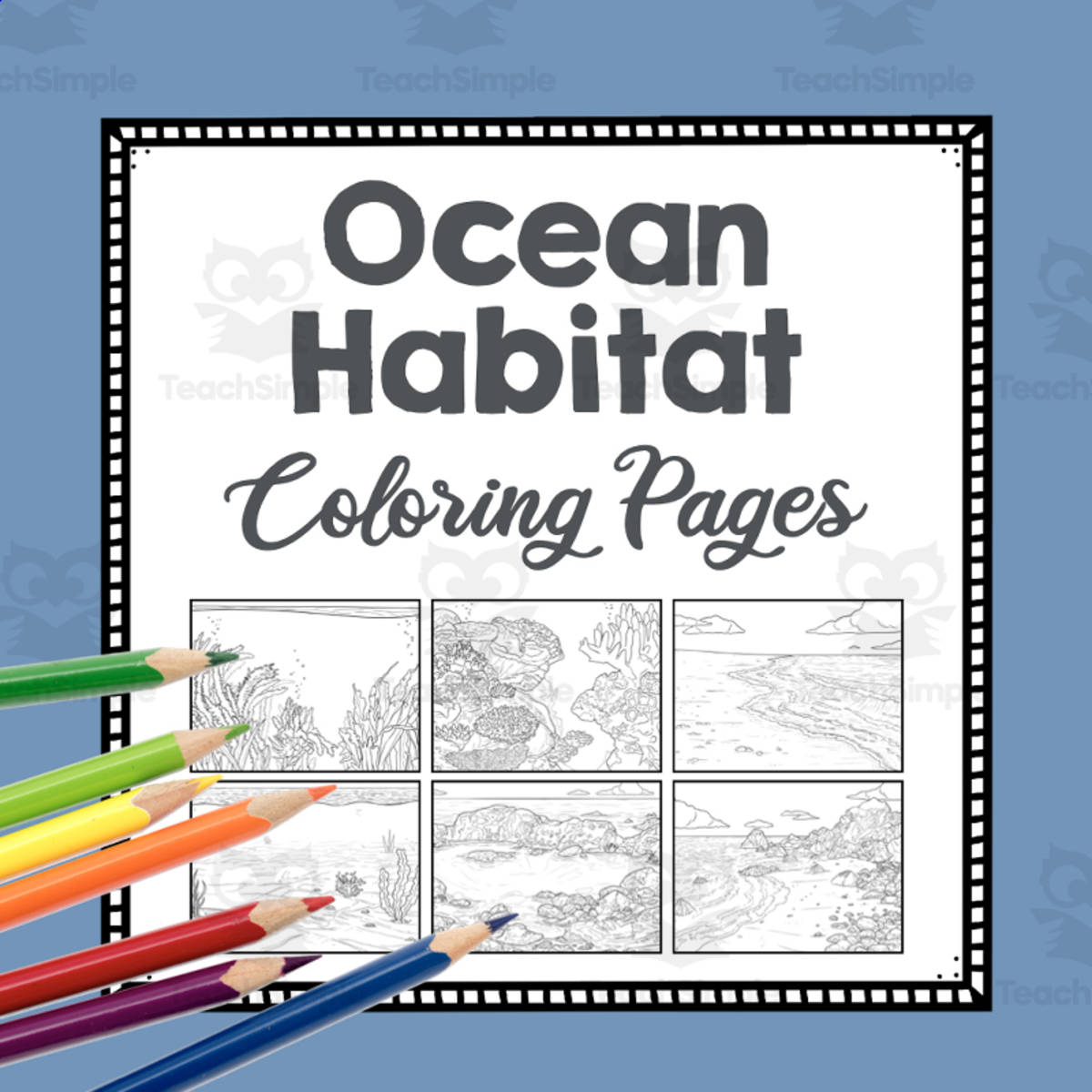 An educational teaching resource from Simply Schoolgirl entitled Ocean Habitat Coloring Pages | Line Art Templates | Biome Art Project | Marine Habitat downloadable at Teach Simple.