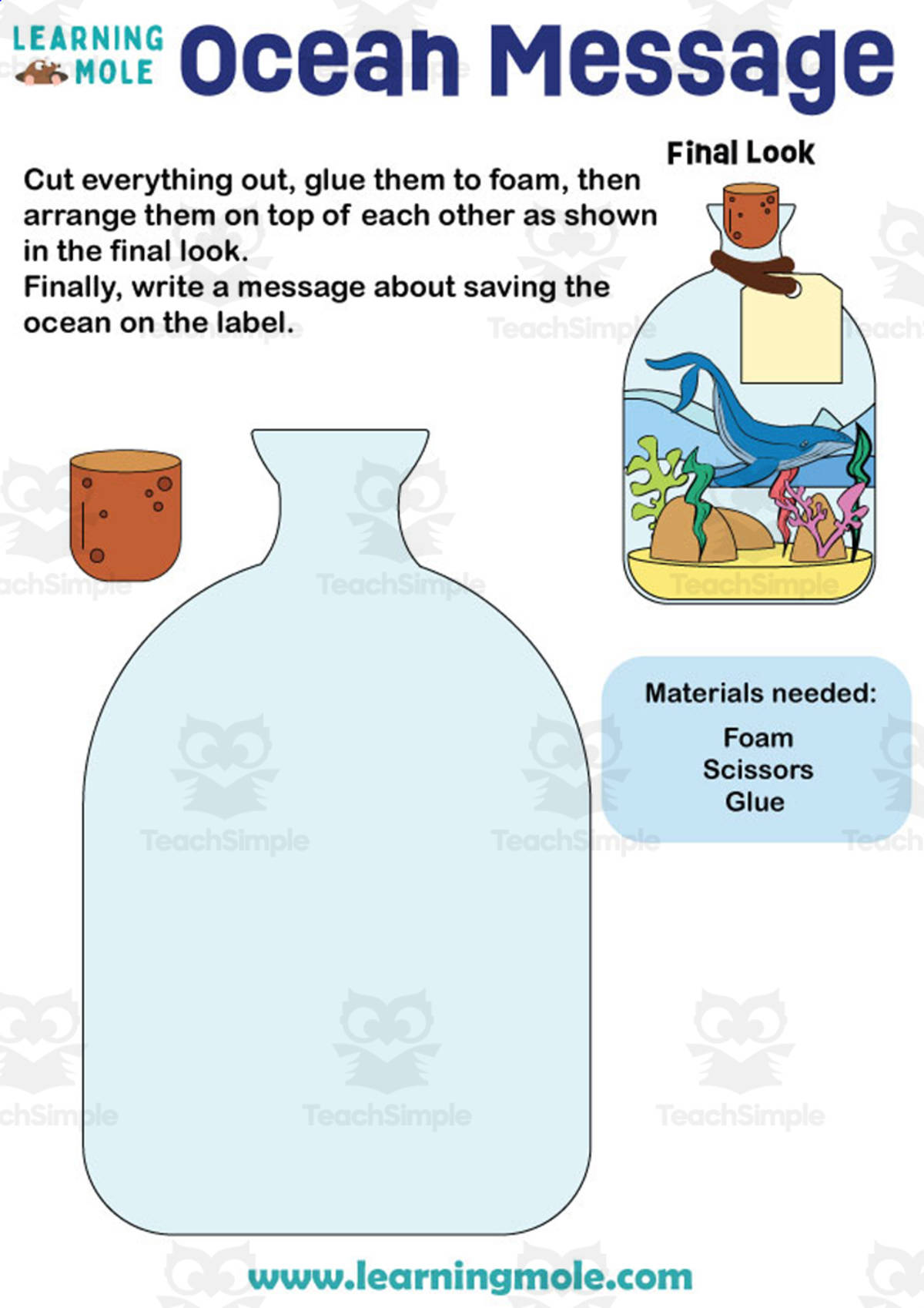 An educational teaching resource from Educational Voice entitled Ocean Message Activity downloadable at Teach Simple.