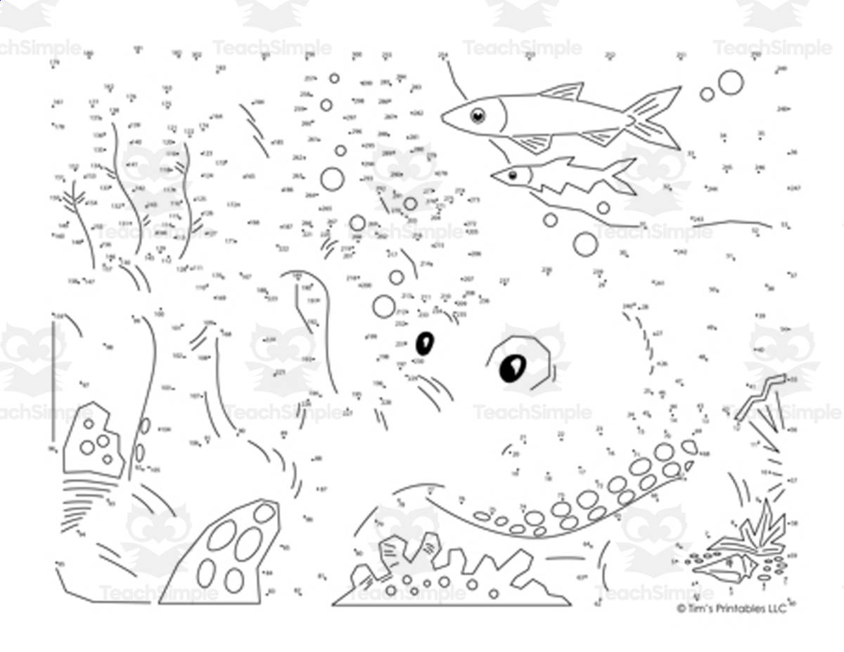 An educational teaching resource from Tim's Printables entitled Octopus Extreme Difficulty Dot-to-Dot PDF downloadable at Teach Simple.