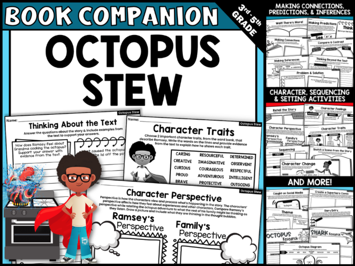 An educational teaching resource from Creatively Gifted entitled "Octopus Stew" Book Companion Activities downloadable at Teach Simple.