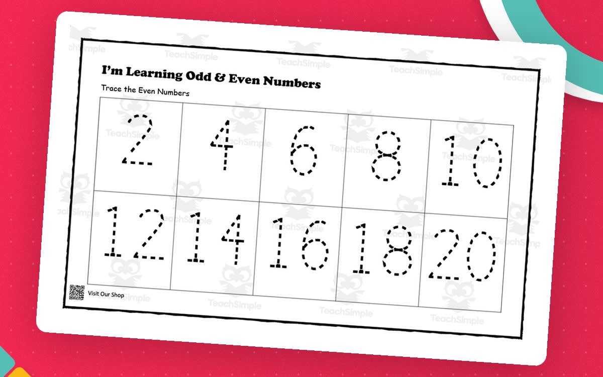 An educational teaching resource from KD's Kids School Shop entitled Odd and Even Numbers – Tracing & Sorting Set downloadable at Teach Simple.