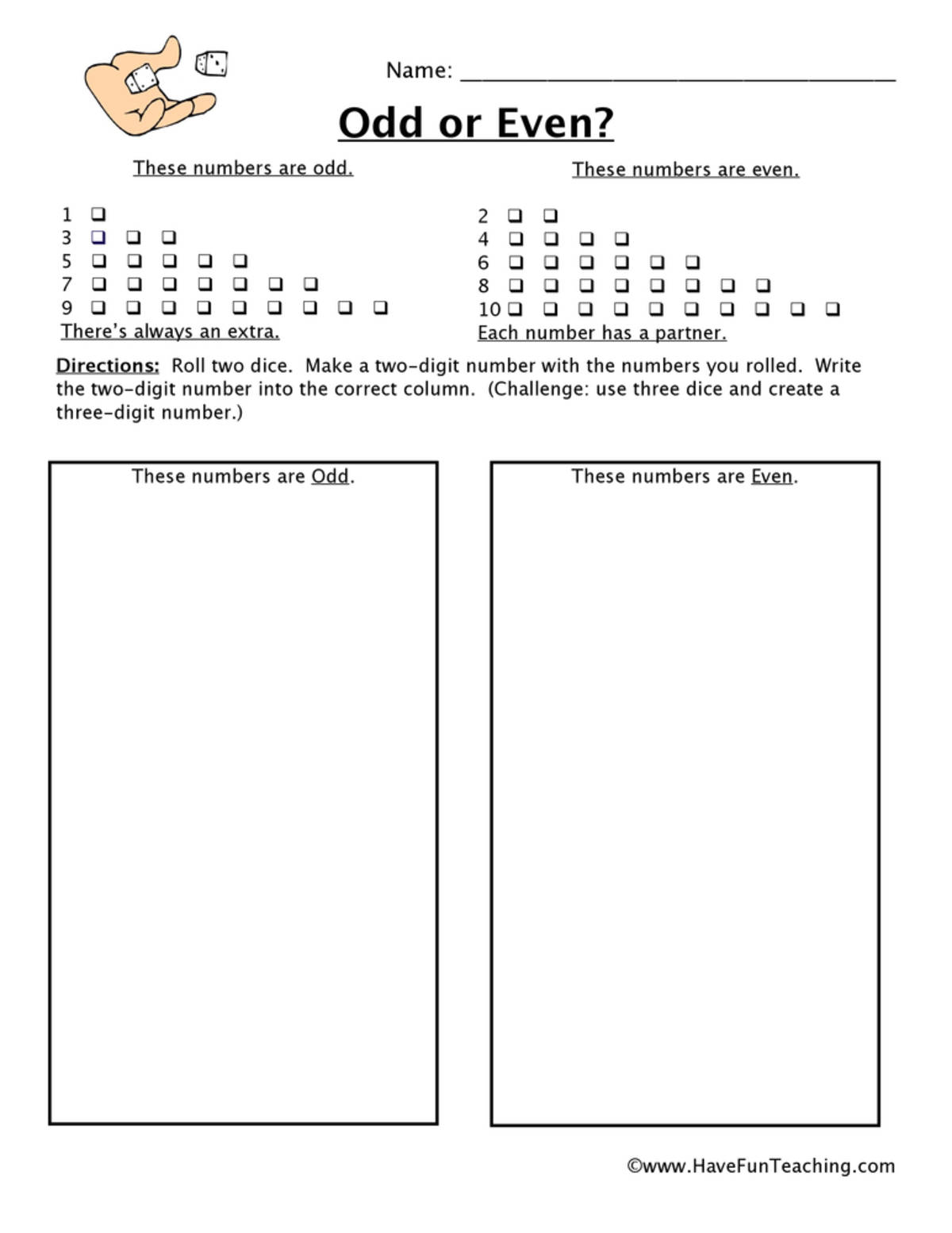 An educational teaching resource from Have Fun Teaching entitled Odd Even Worksheet downloadable at Teach Simple.