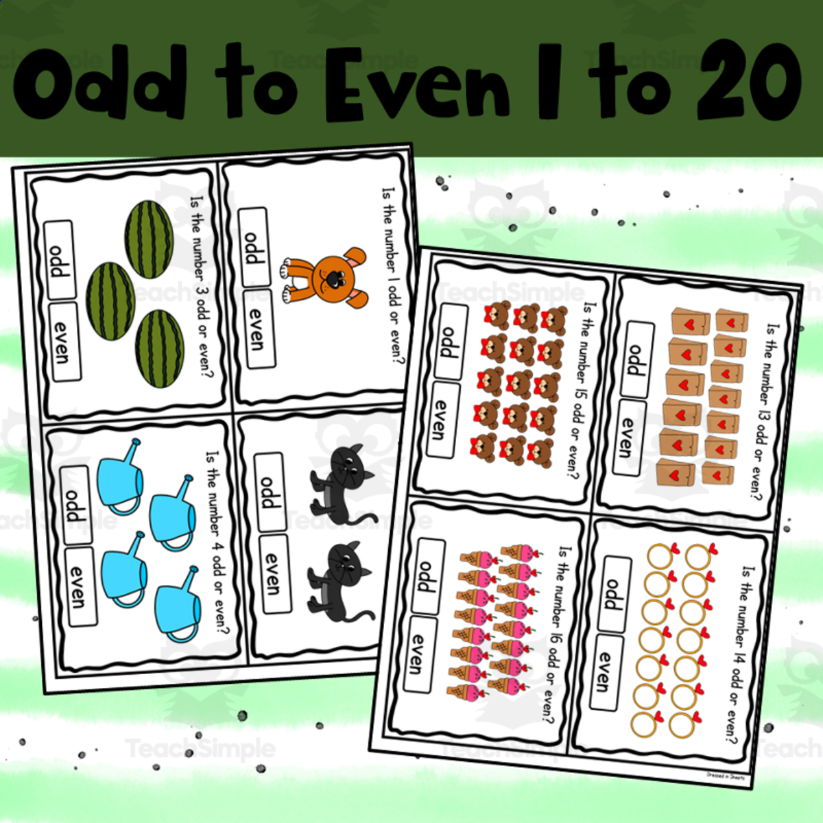 An educational teaching resource from Soumara Siddiqui entitled Odd or Even 1 to 20 downloadable at Teach Simple.