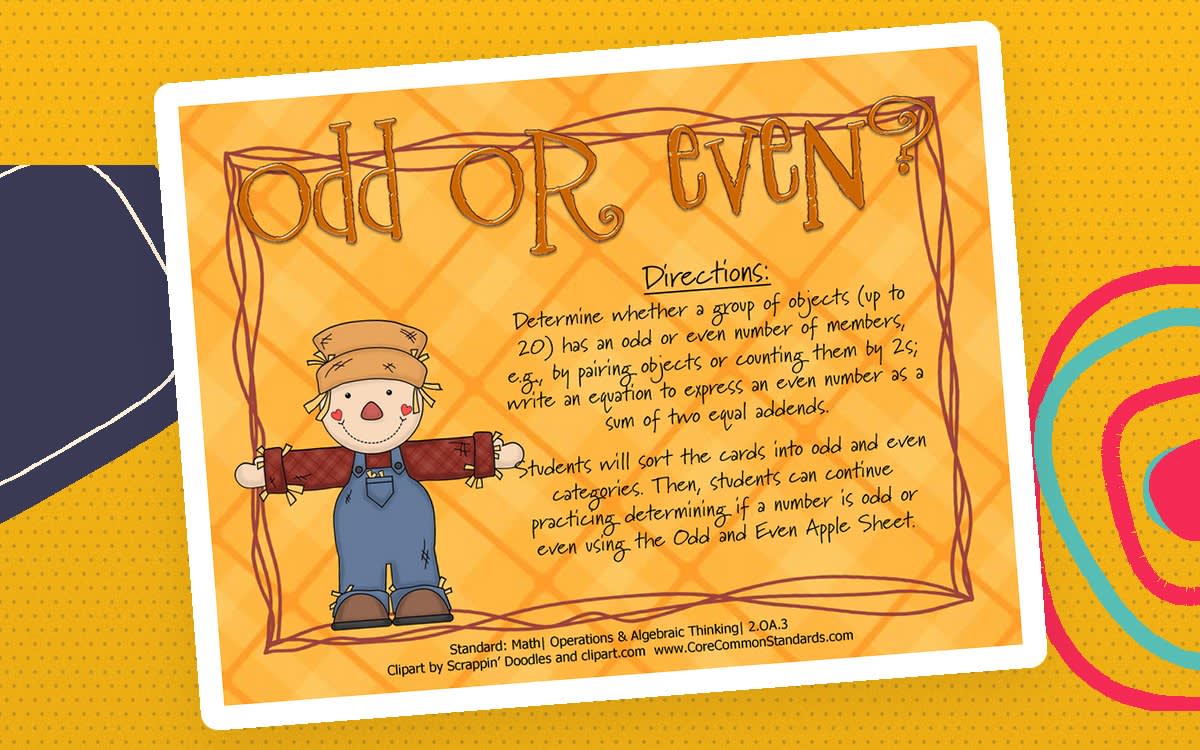 An educational teaching resource from Have Fun Teaching entitled Odd or Even to 20 Activity downloadable at Teach Simple.