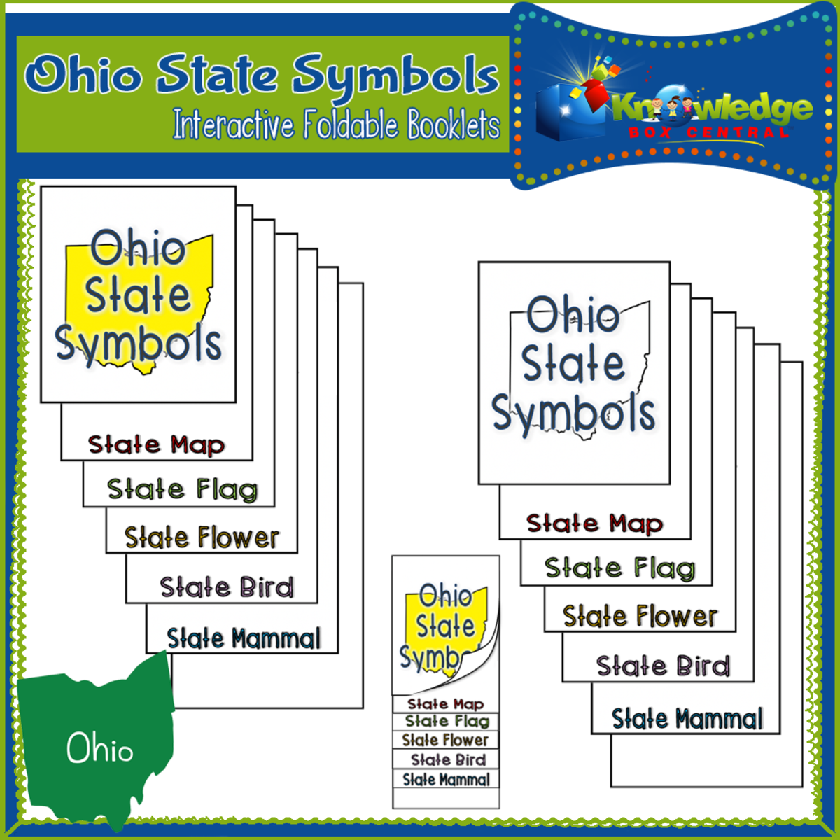 An educational teaching resource from Knowledge Box Central entitled Ohio State Symbols Interactive Foldable Booklets – EBOOK downloadable at Teach Simple.