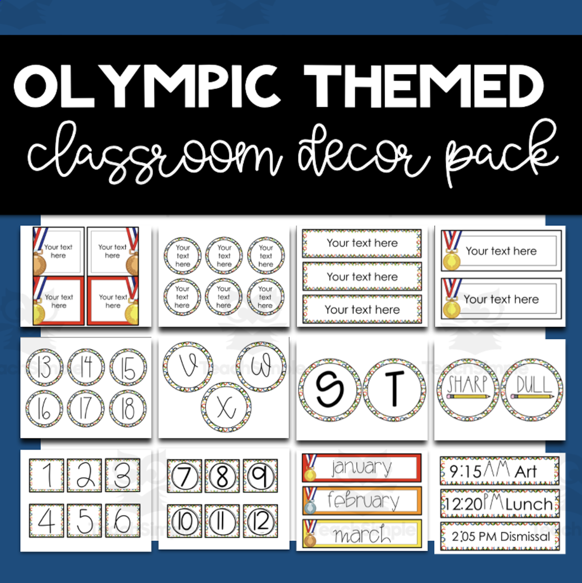 An educational teaching resource from SchoolingSara entitled Olympic Classroom Decor – Posters & Bulletin Pack downloadable at Teach Simple.