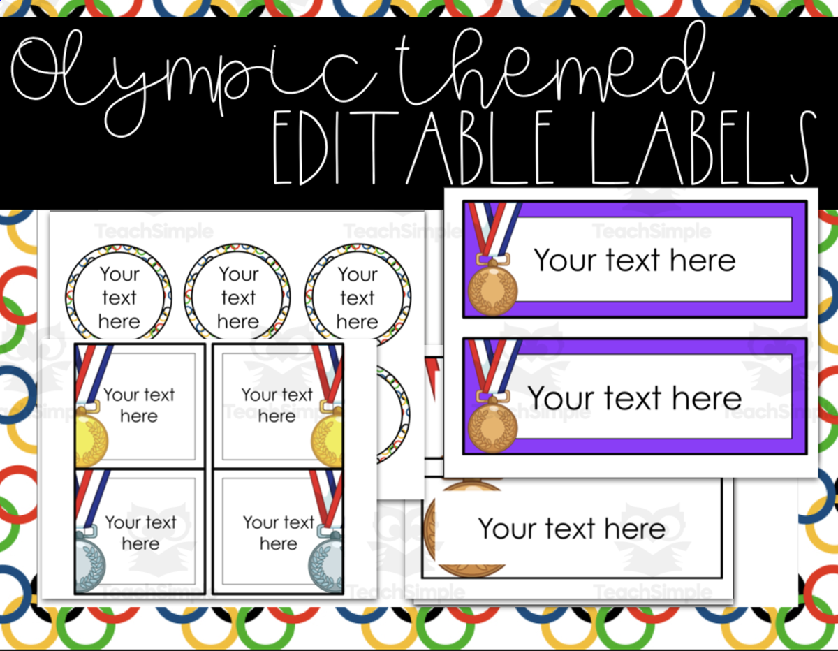An educational teaching resource from SchoolingSara entitled Olympic Themed Editable Labels downloadable at Teach Simple.