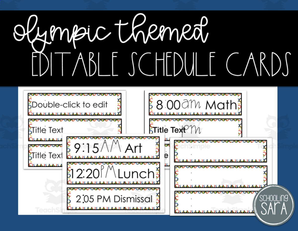 An educational teaching resource from SchoolingSara entitled Olympic Themed Editable Schedule Cards downloadable at Teach Simple.