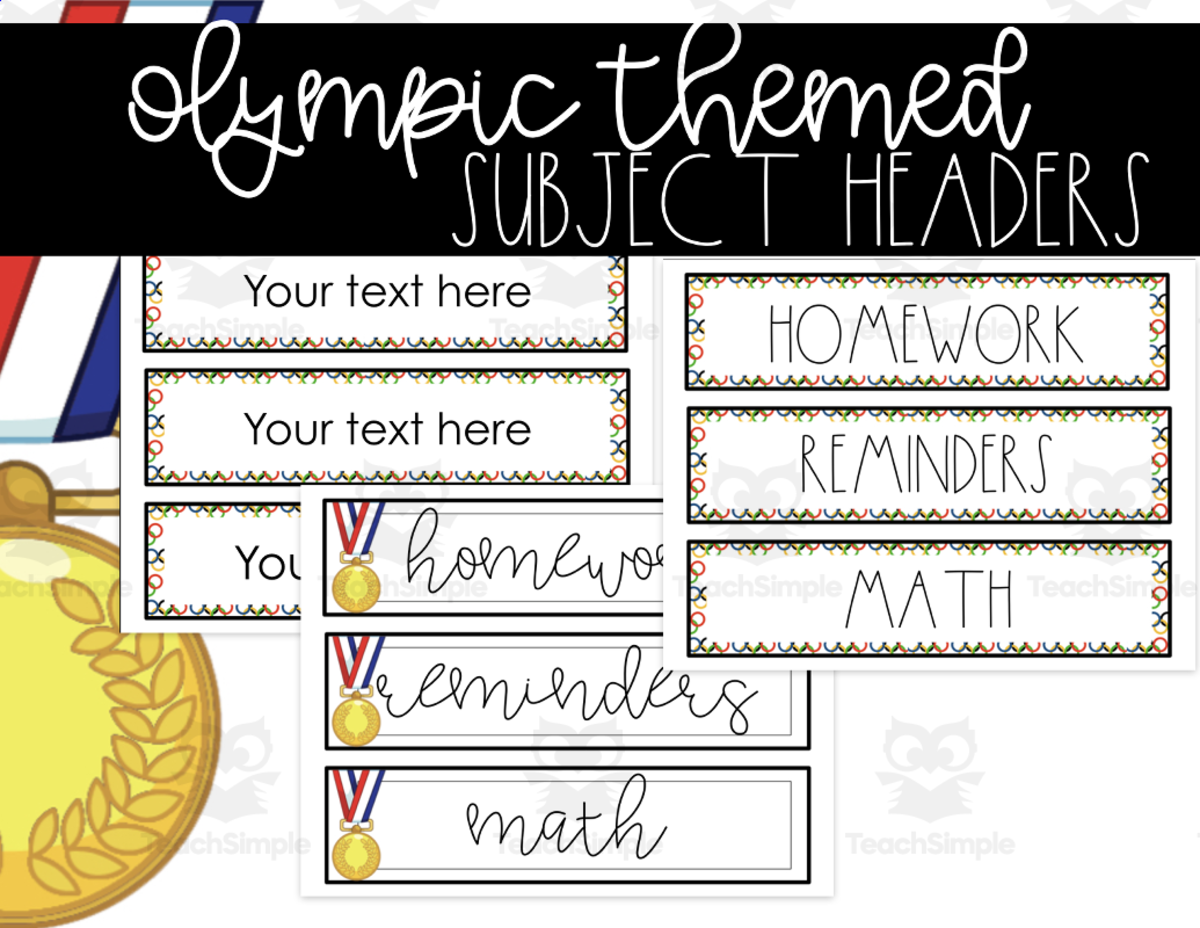 An educational teaching resource from SchoolingSara entitled Olympic Themed Editable Subject Headers downloadable at Teach Simple.