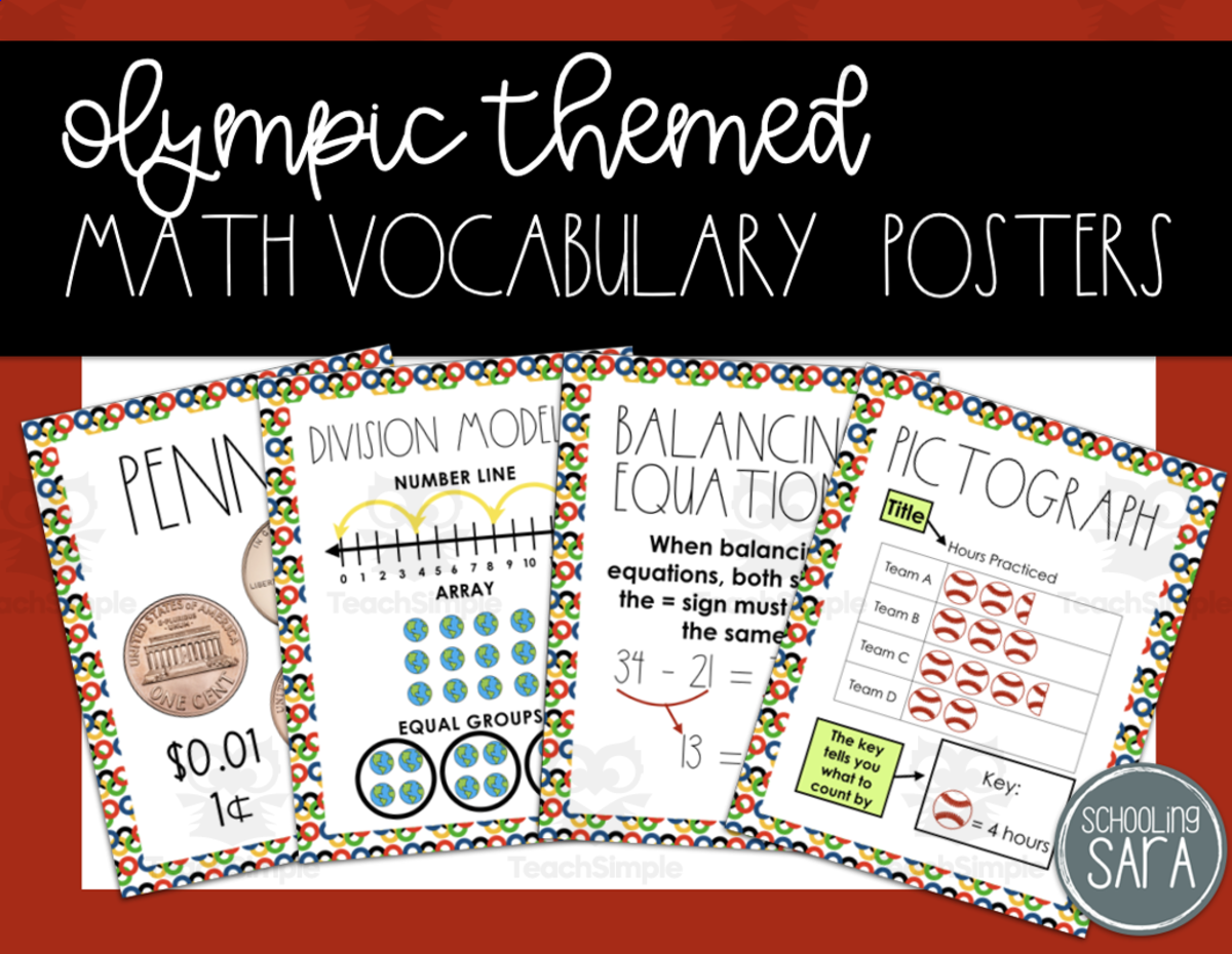 An educational teaching resource from SchoolingSara entitled Olympic Themed Math Posters downloadable at Teach Simple.