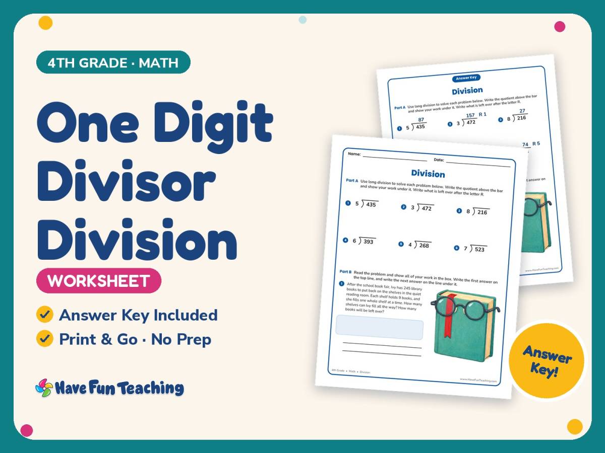 One Digit Divisor Division Worksheet – 4th Grade Math Practice preview