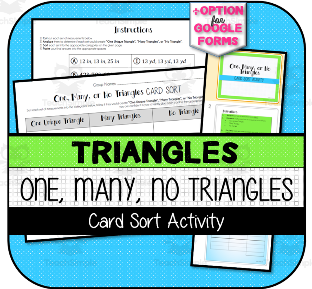 An educational teaching resource from The Math Cafe entitled One, Many, No Triangles CARD SORT ACTIVITY downloadable at Teach Simple.