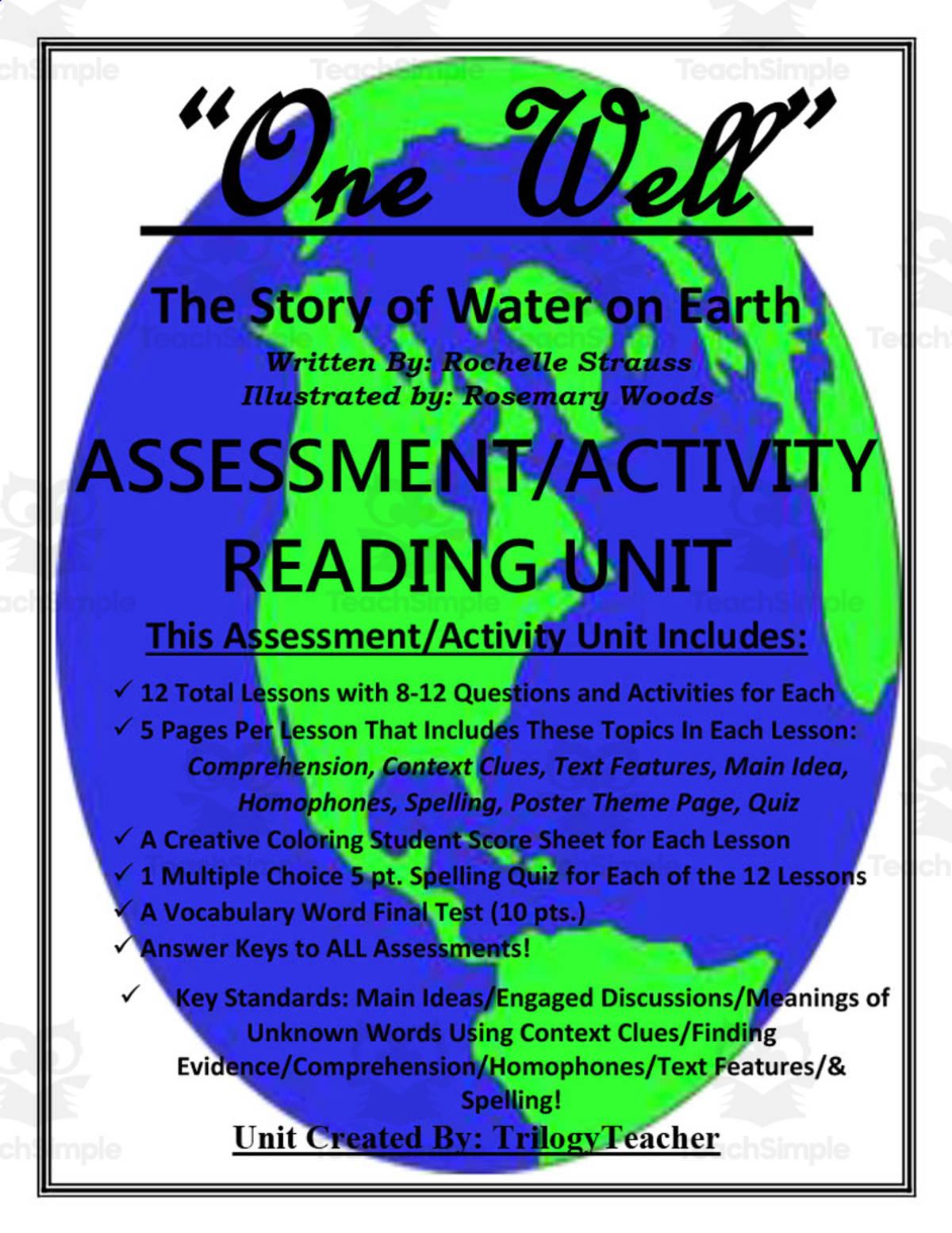 An educational teaching resource from TrilogyTeacher entitled "One Well" Assessment + Activity Reading Unit downloadable at Teach Simple.