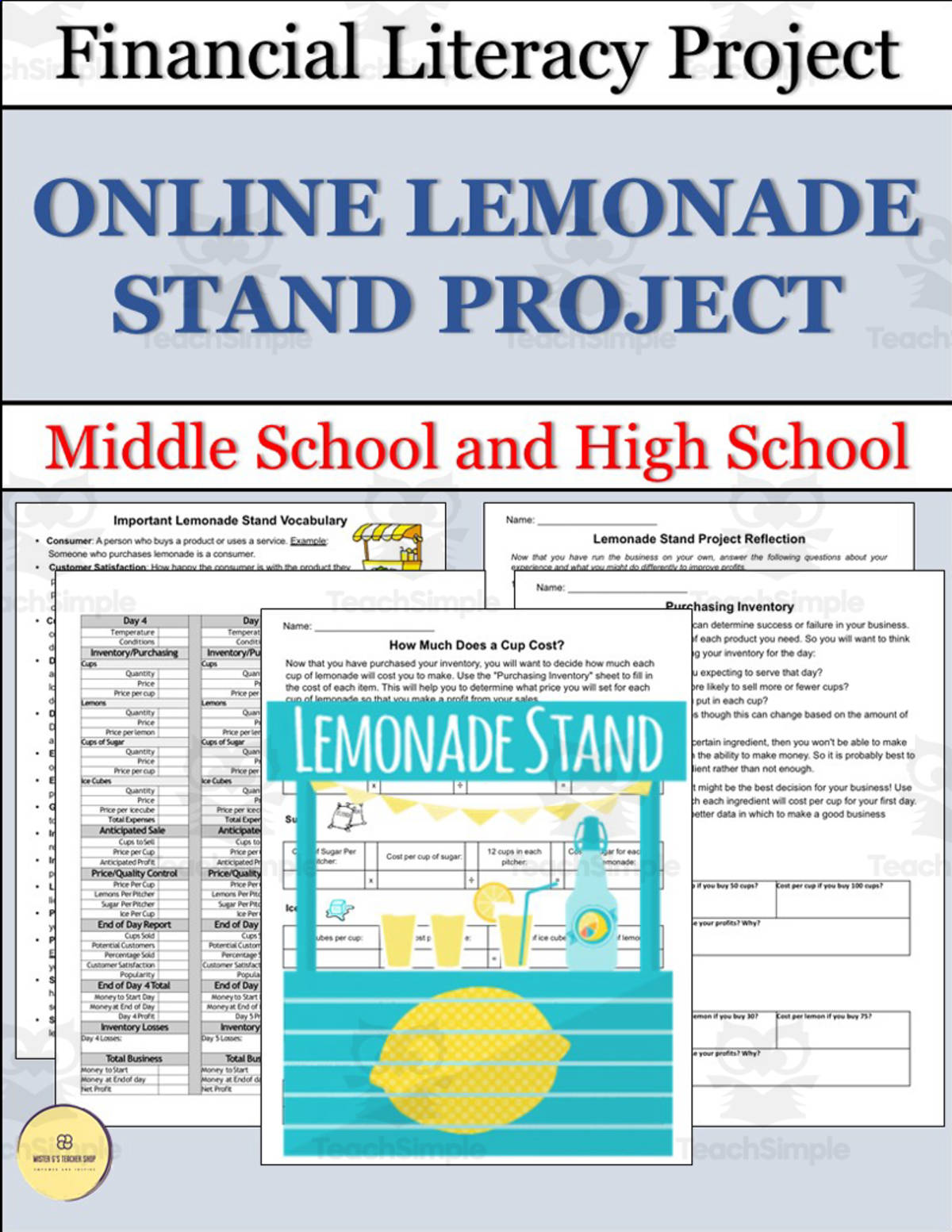 An educational teaching resource from Mister G's Teacher Shop entitled Online Lemonade Stand Project downloadable at Teach Simple.
