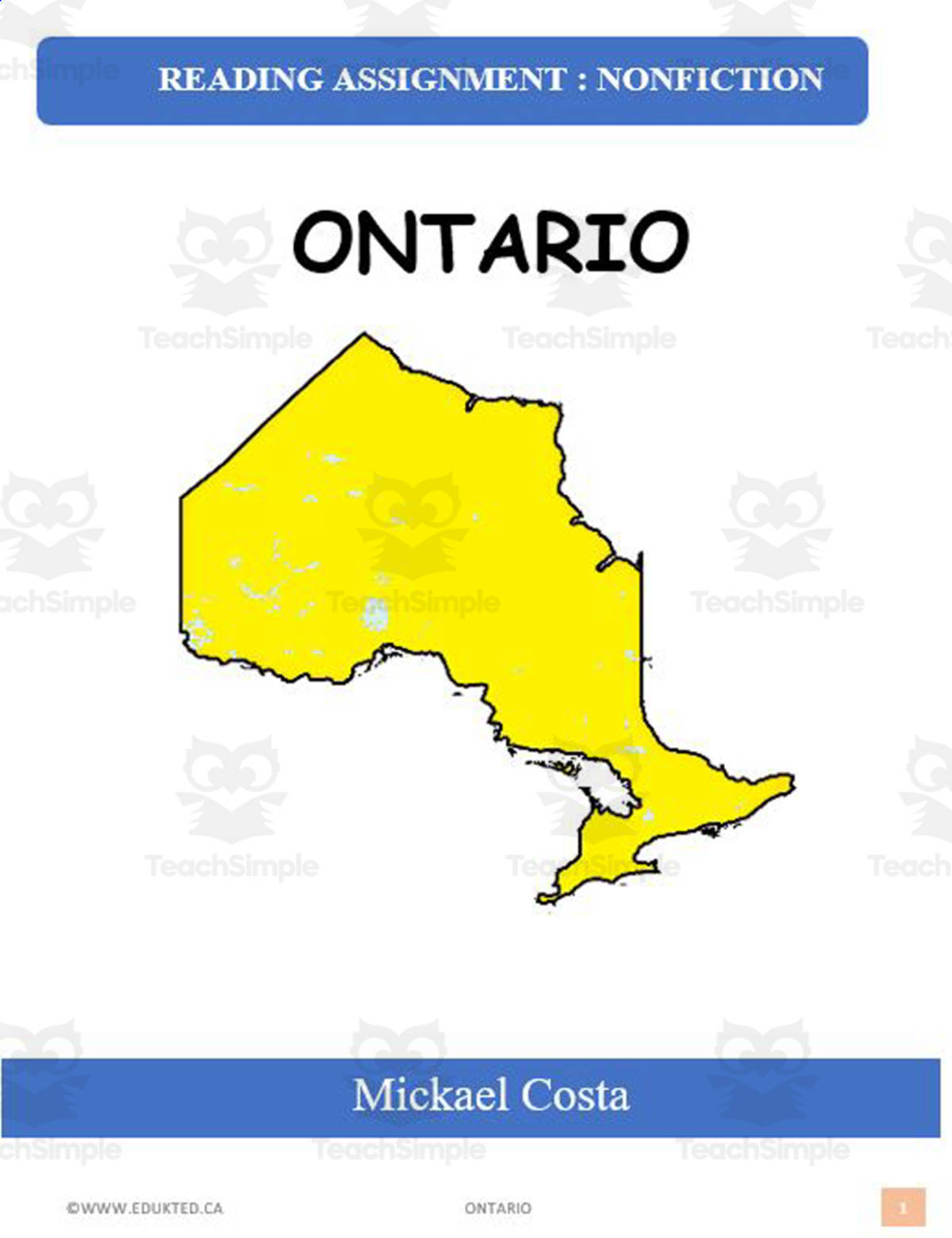 An educational teaching resource from Learn it ANY way entitled Ontario (#1380) downloadable at Teach Simple.