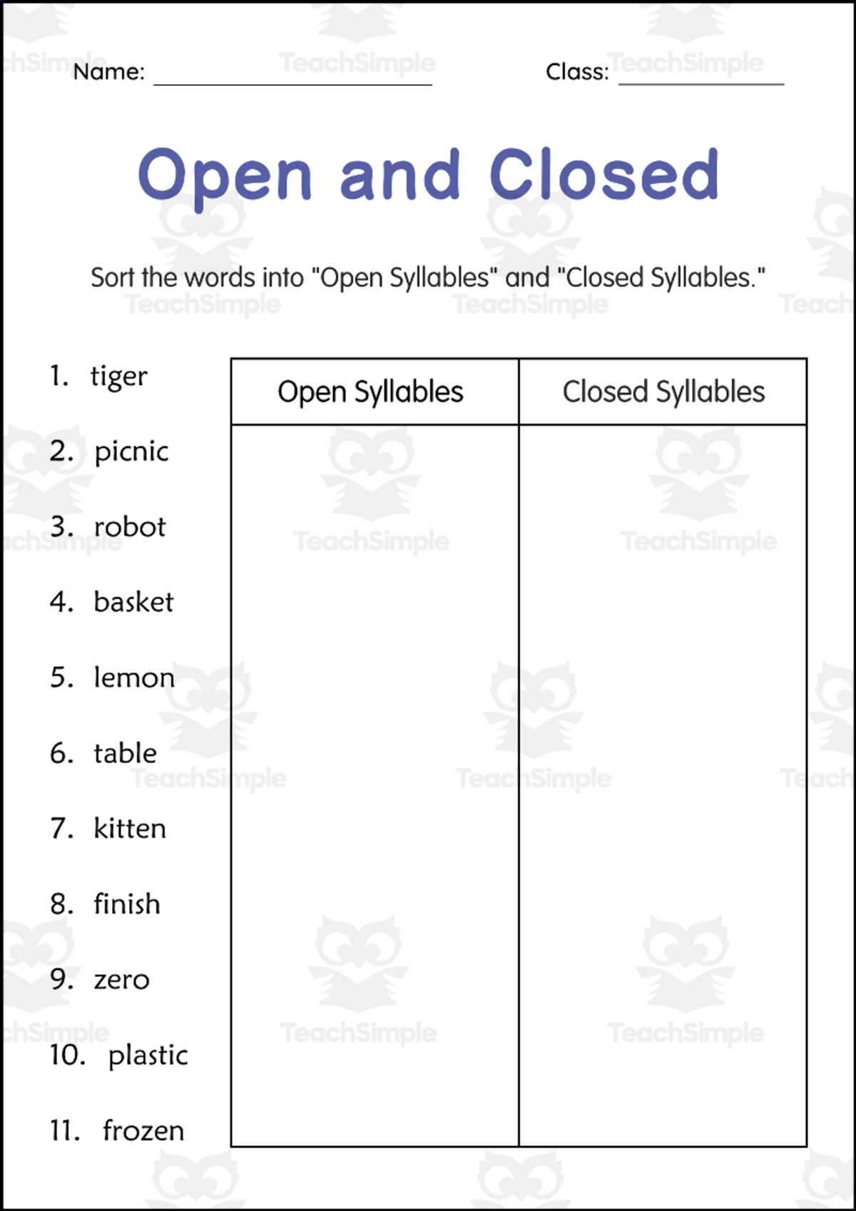 An educational teaching resource from Clever Crafters entitled Open and Closed Syllables Worksheets in Spanish downloadable at Teach Simple.
