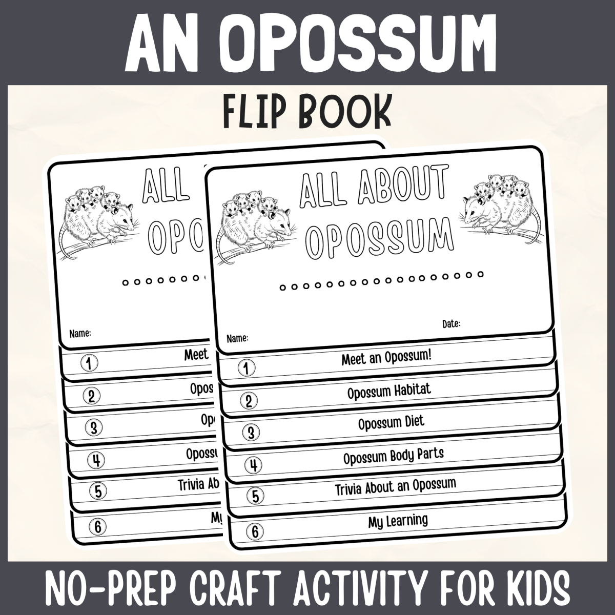 An educational teaching resource from Perfect_Printables entitled Opossum Flipbook Marsupial Animal DIY Science Study Writing Prompt downloadable at Teach Simple.