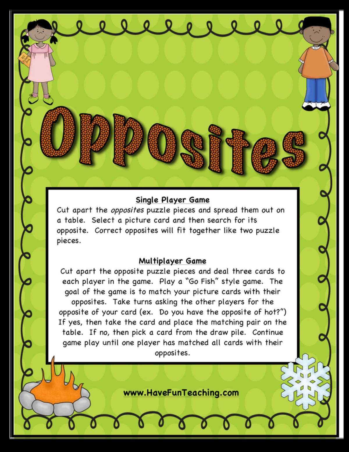 An educational teaching resource from Have Fun Teaching entitled Opposites Activity downloadable at Teach Simple.