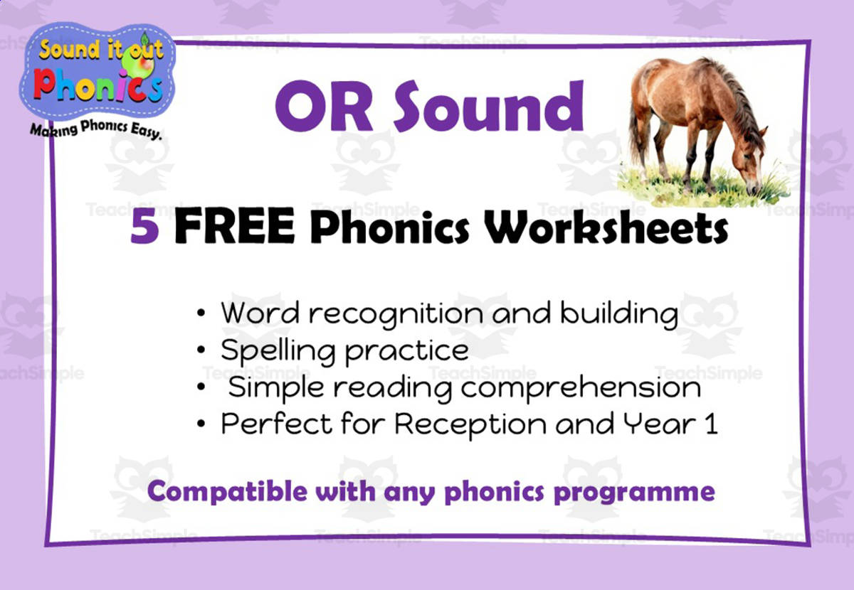 An educational teaching resource from Lilibette's Resources entitled OR 5 FREE Phonics Worksheets downloadable at Teach Simple.