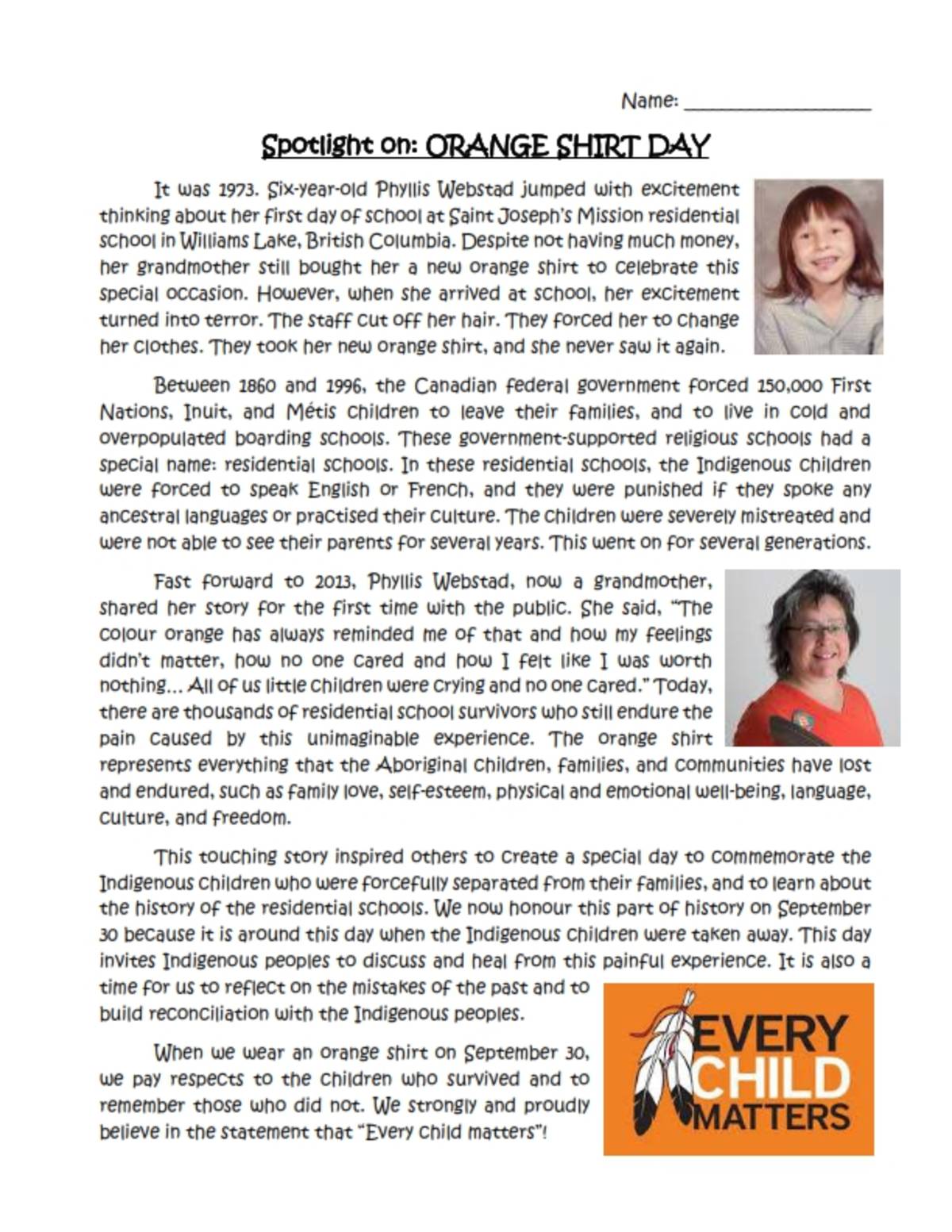 An educational teaching resource from Brave Education entitled Orange Shirt Day Reading Comprehension: Story & Study downloadable at Teach Simple.