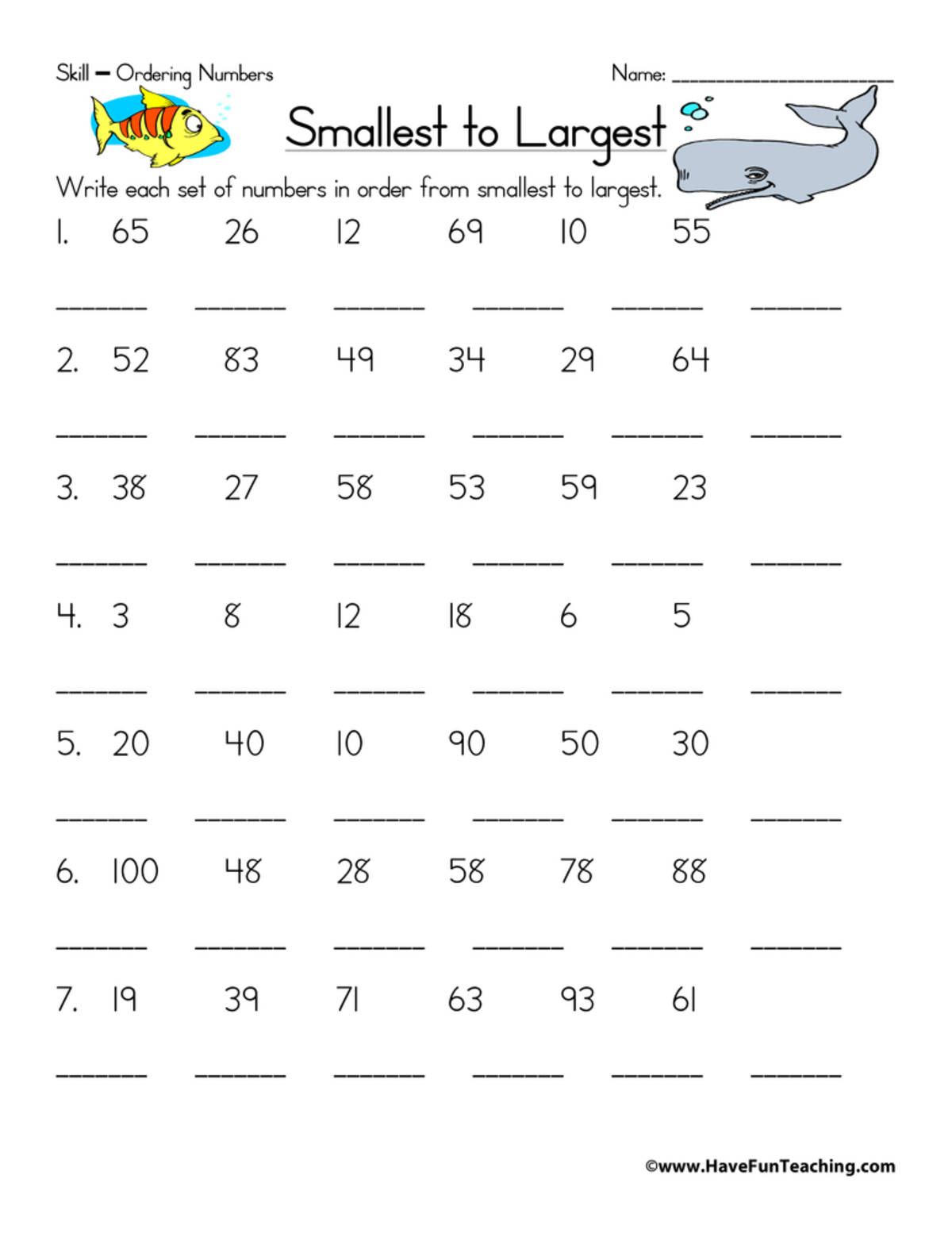 An educational teaching resource from Have Fun Teaching entitled Ordering Numbers Worksheet downloadable at Teach Simple.