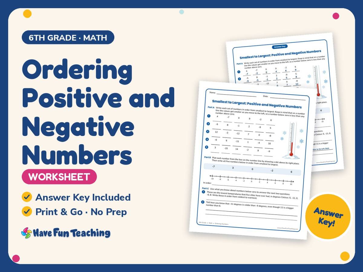 Ordering Positive and Negative Numbers Worksheet – 6th Grade Practice preview