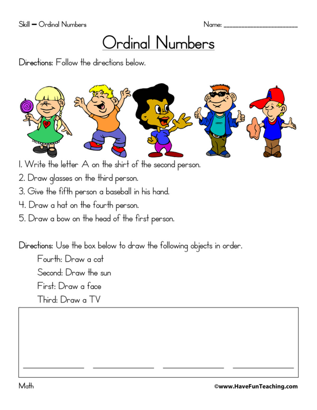 An educational teaching resource from Have Fun Teaching entitled Ordinal Number Directions Worksheet downloadable at Teach Simple.