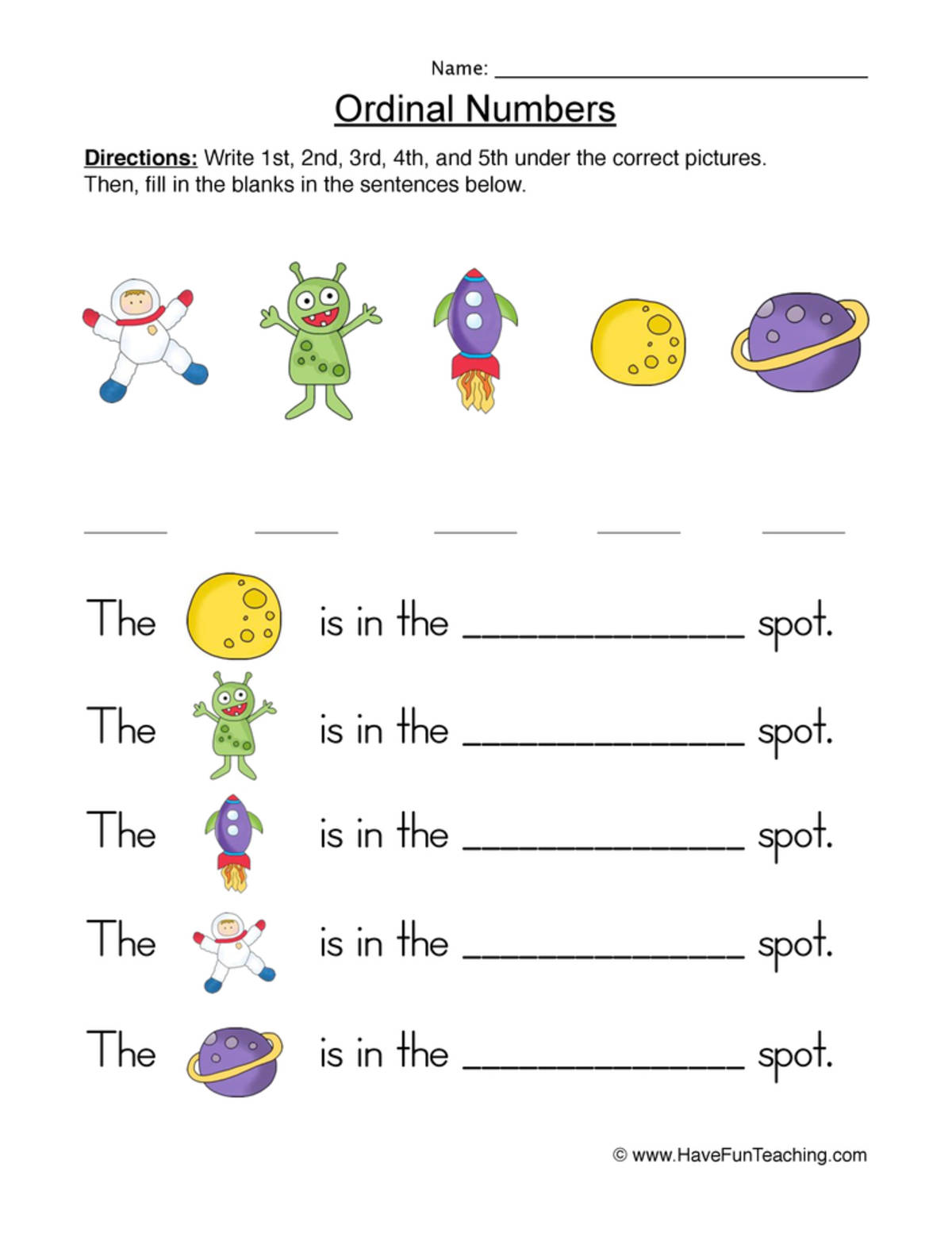 An educational teaching resource from Have Fun Teaching entitled Ordinal Numbers Labels Worksheet downloadable at Teach Simple.