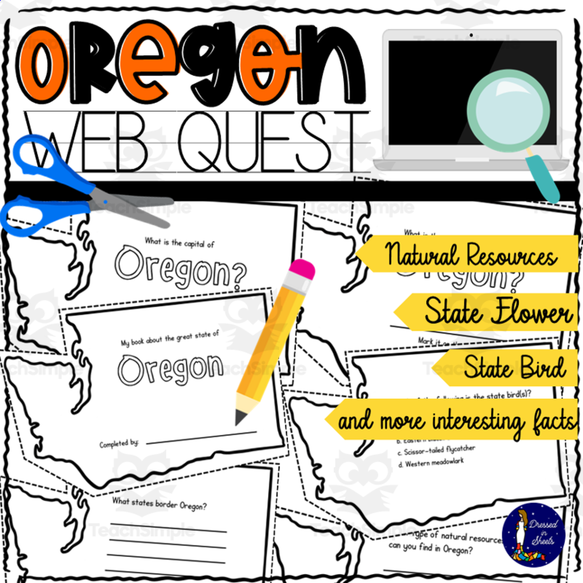 An educational teaching resource from Soumara Siddiqui entitled Oregon WebQuest Printable Book downloadable at Teach Simple.