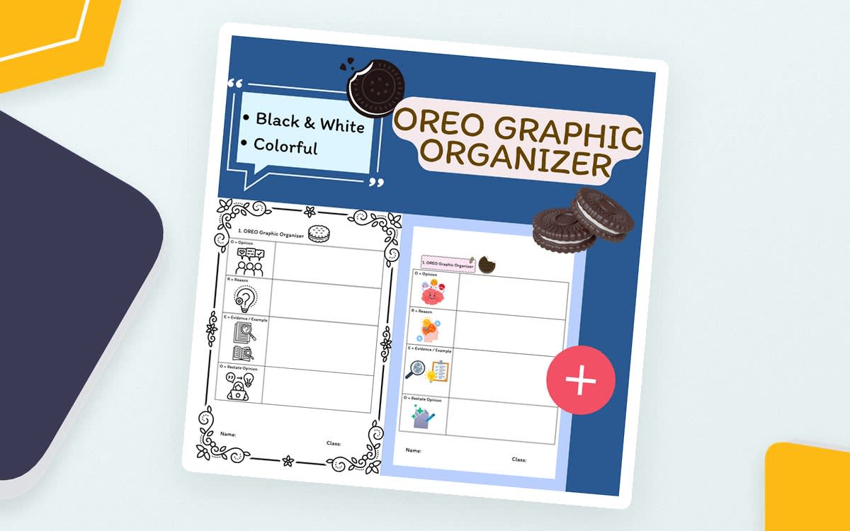 An educational teaching resource from Cutie worksheets986 entitled OREO Opinion Writing – 10 Graphic Organizers downloadable at Teach Simple.