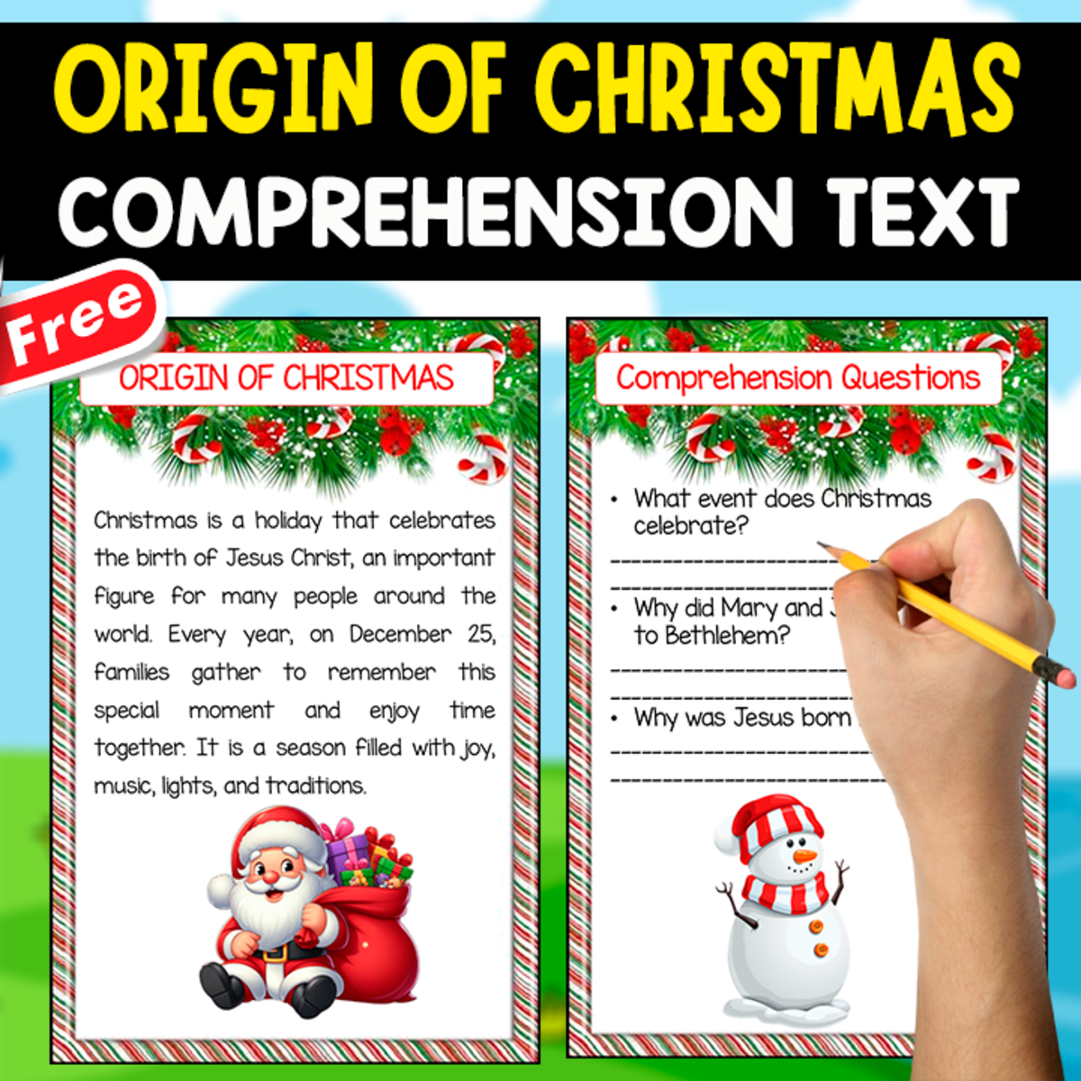 An educational teaching resource from EDITORIAL LAURA EDUCA entitled ORIGIN OF CHRISTMAS | TEXT + 6 QUESTIONS downloadable at Teach Simple.