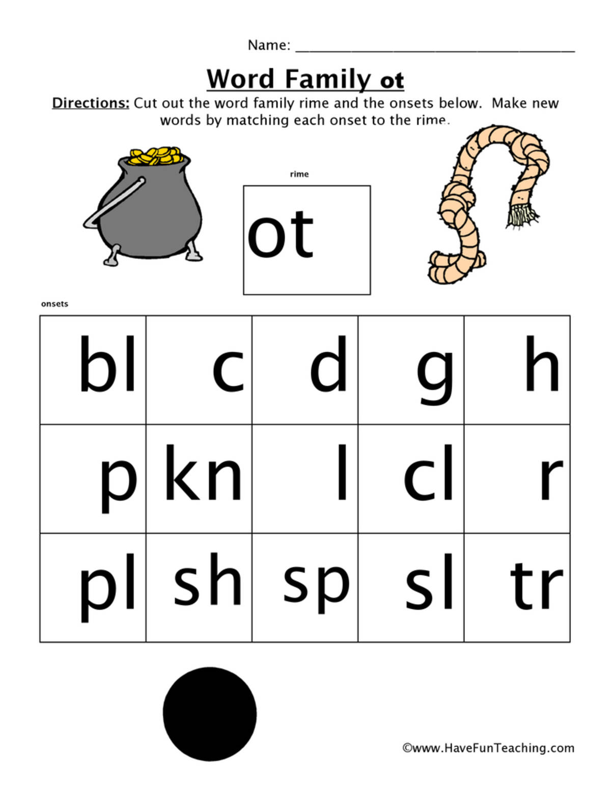 An educational teaching resource from Have Fun Teaching entitled OT Word Family Worksheet downloadable at Teach Simple.