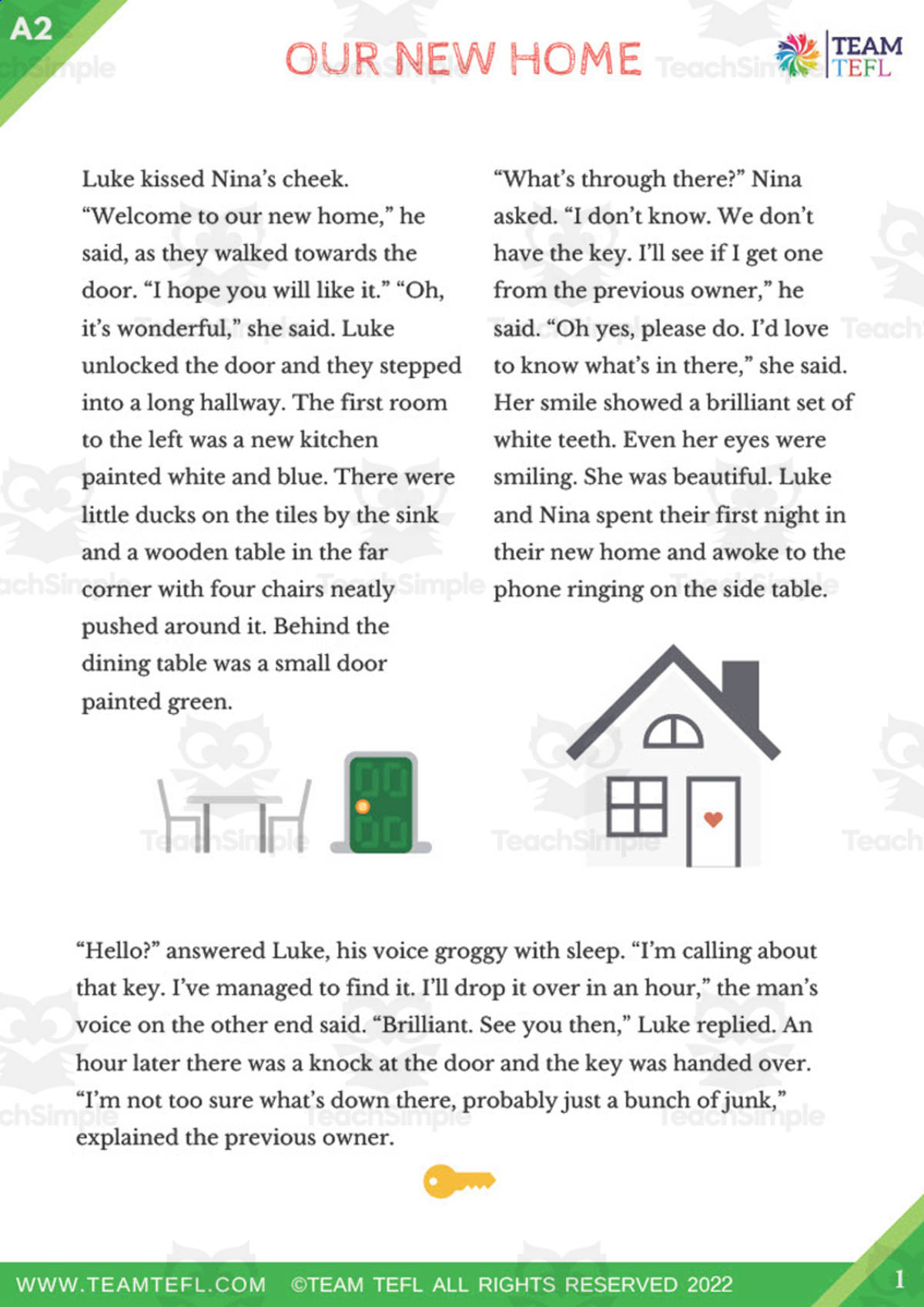An educational teaching resource from TEAM TEFL entitled Our New Home Short Story | Pre-Intermediate Lesson Plan downloadable at Teach Simple.