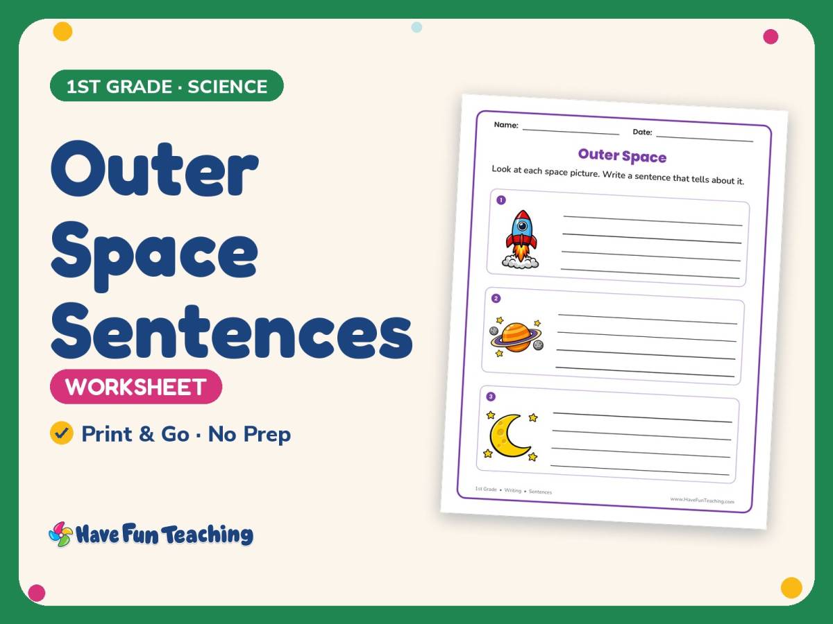 Outer Space Sentences Worksheet – 1st Grade Science Practice preview