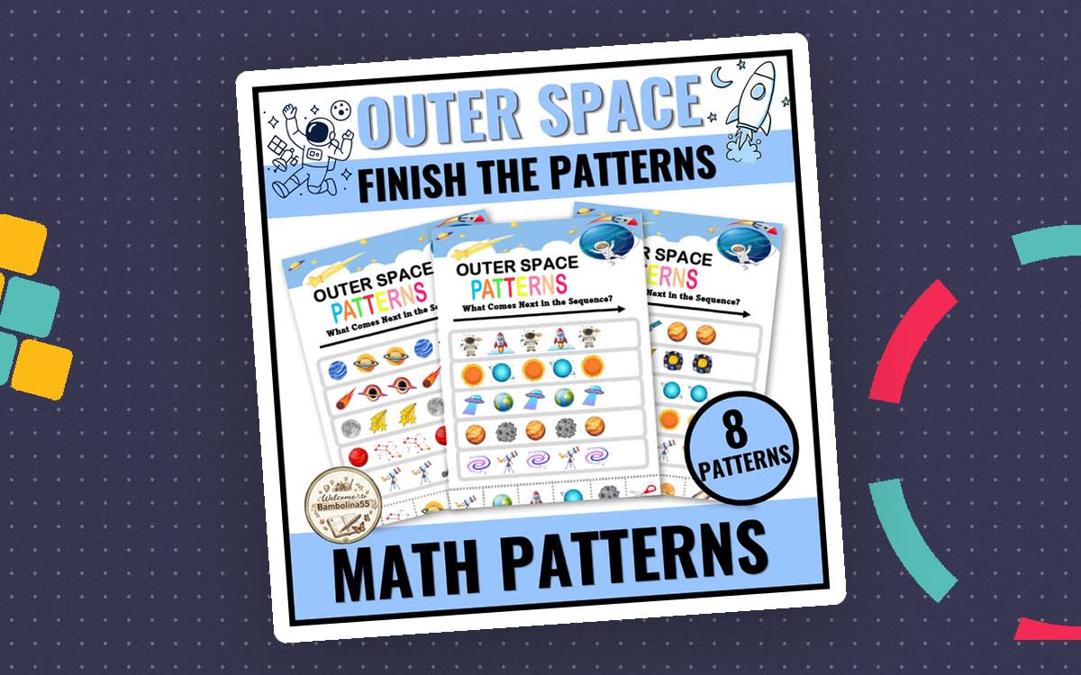 An educational teaching resource from Bambolina55 entitled Outer Space Worksheets Finish the Pattern Puzzle for Pre-K, Kindergart downloadable at Teach Simple.