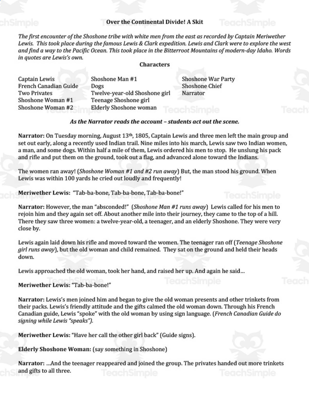 An educational teaching resource from BCM Creations entitled "Over the Continental Divide" - A History Play downloadable at Teach Simple.