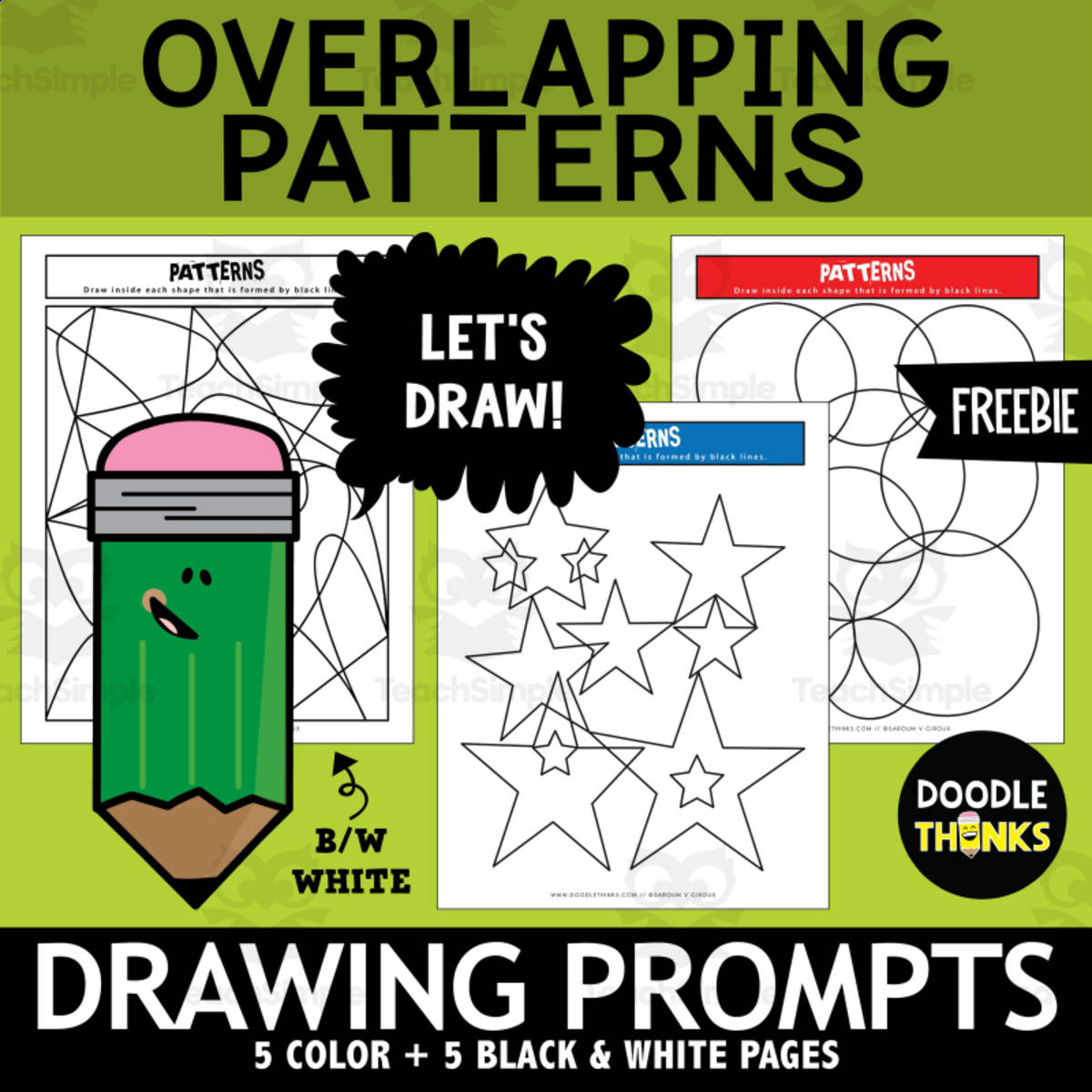 An educational teaching resource from Doodle Thinks entitled Overlapping Patterns Drawing Prompts | Creative Art Enrichment downloadable at Teach Simple.