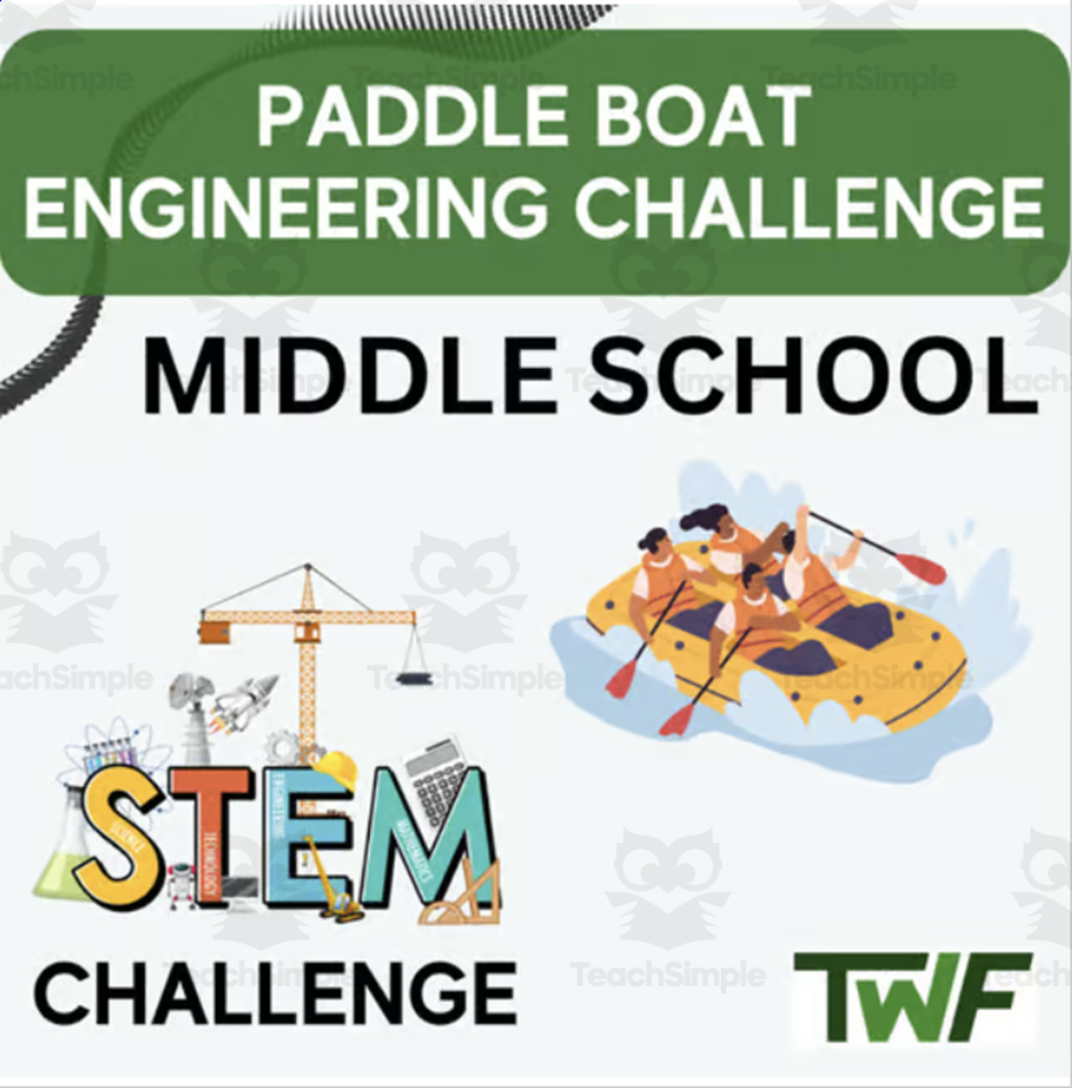 An educational teaching resource from Teach With Fergy entitled Paddle Boat STEM Engineering Challenge- MIDDLE SCHOOL-STEM Engineering downloadable at Teach Simple.