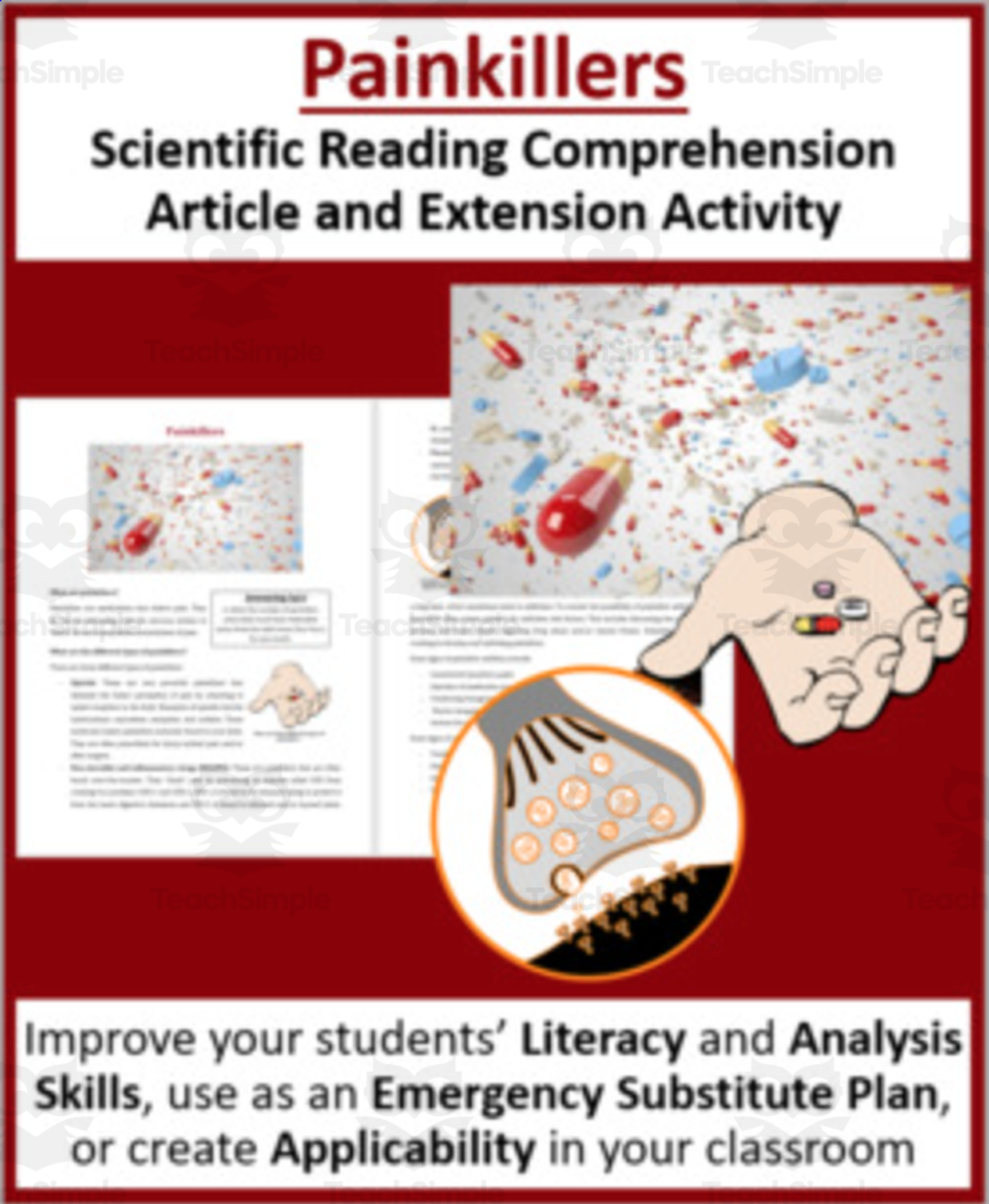 An educational teaching resource from Teach With Fergy entitled Painkillers Reading Comprehension Article downloadable at Teach Simple.