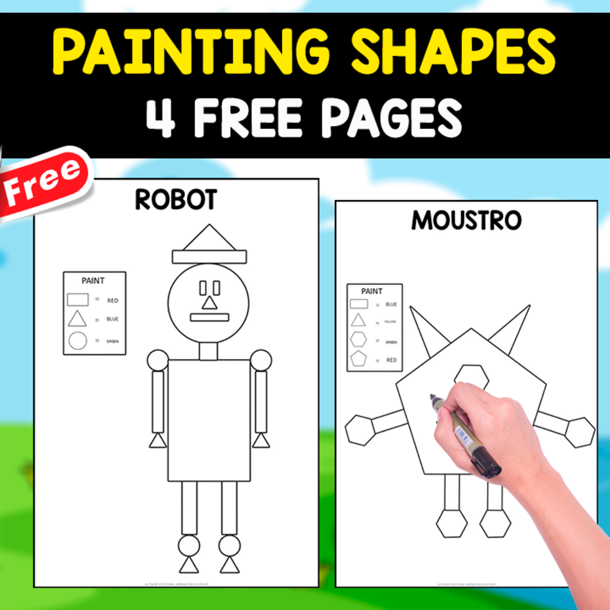 An educational teaching resource from EDITORIAL LAURA EDUCA entitled PAINTING SHAPES | 4 FREE WORKSHEETS downloadable at Teach Simple.