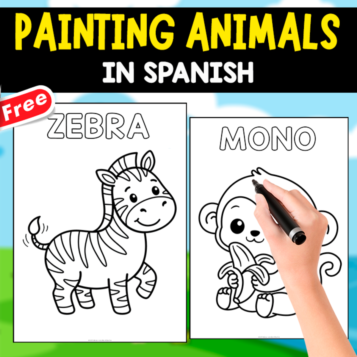 An educational teaching resource from EDITORIAL LAURA EDUCA entitled PAINTING SPANISH ANIMALS | 10 FLASHCARDS downloadable at Teach Simple.
