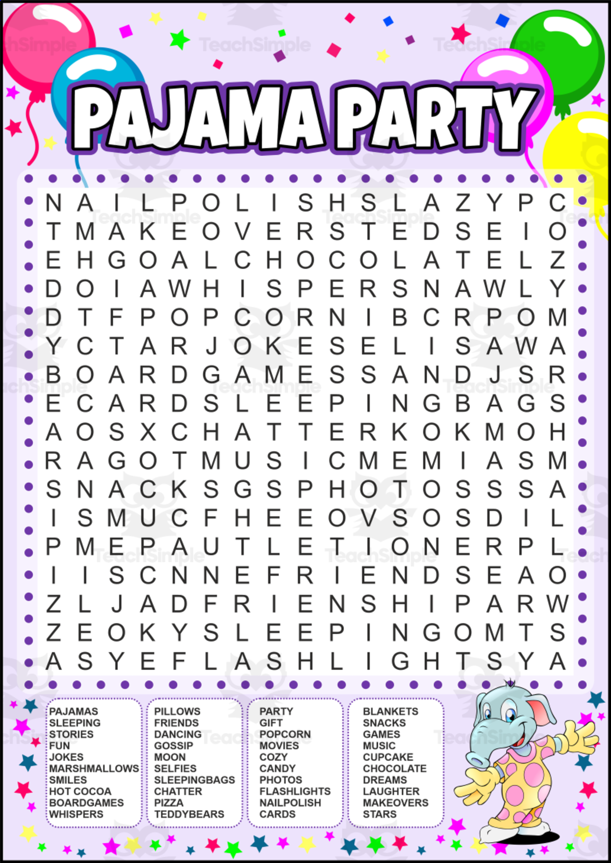 Pajama Party Word Search Puzzle – Fun Sleepover Activity for All Ages preview