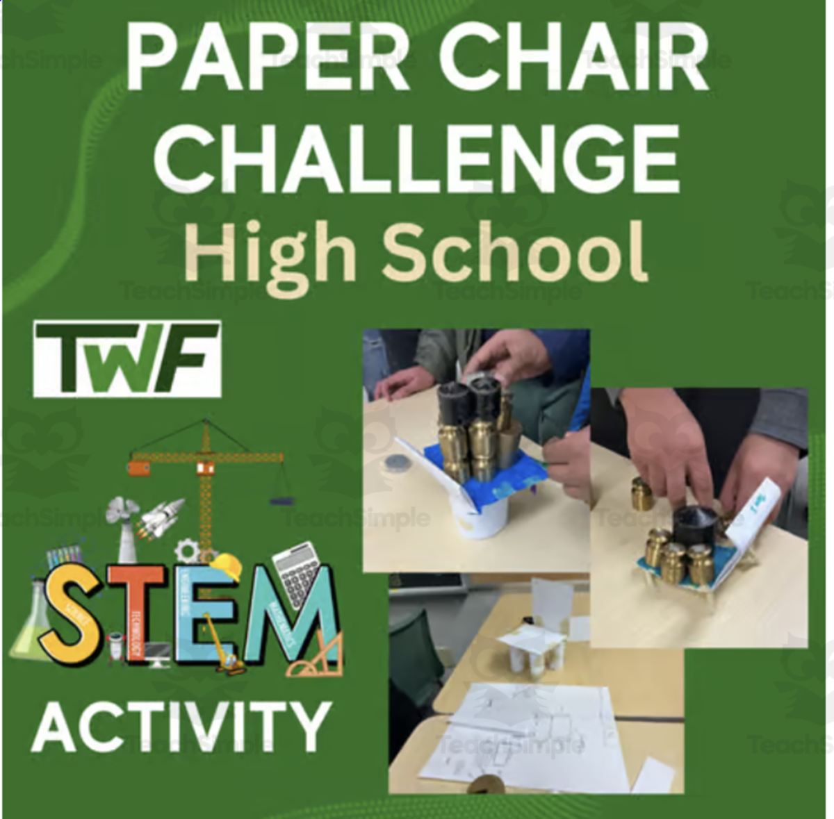 An educational teaching resource from Teach With Fergy entitled Paper Chair Challenge - HIGH SCHOOL - STEM Engineering downloadable at Teach Simple.