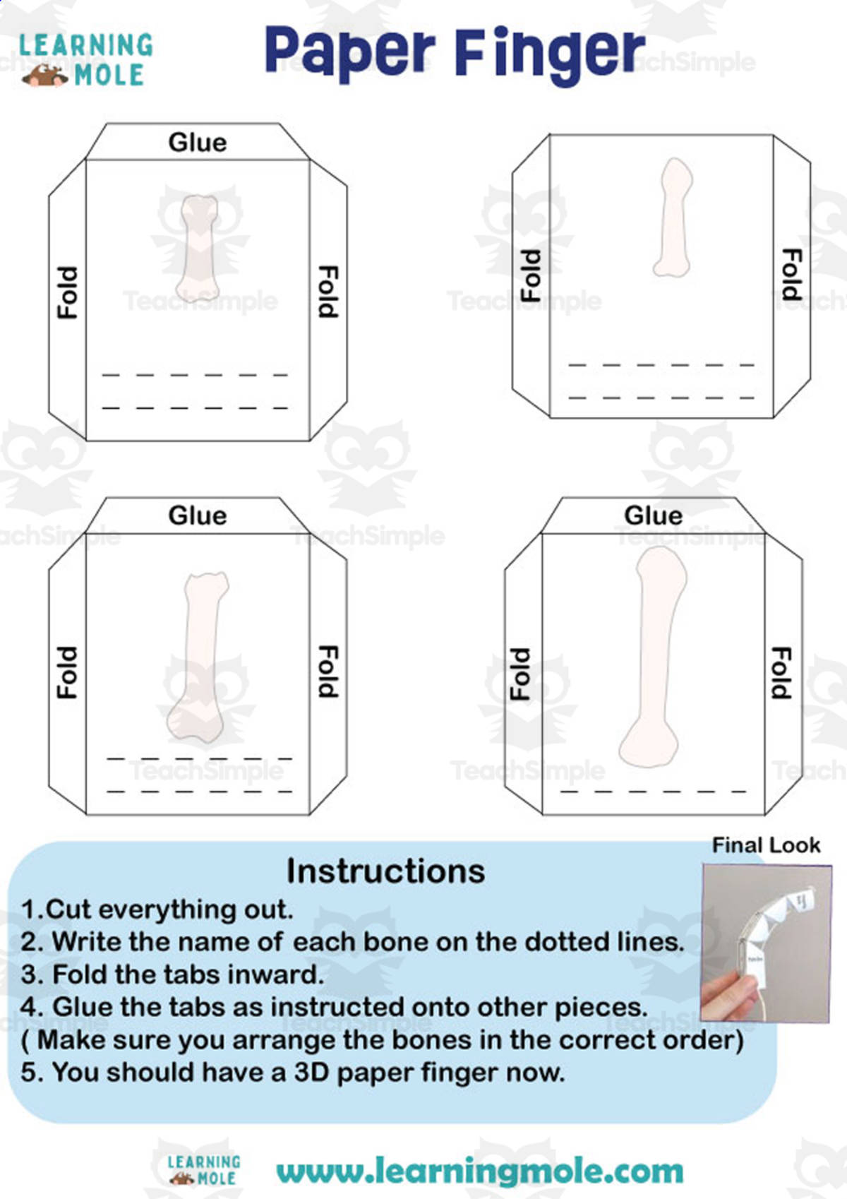 An educational teaching resource from Educational Voice entitled Paper Finger Activity downloadable at Teach Simple.